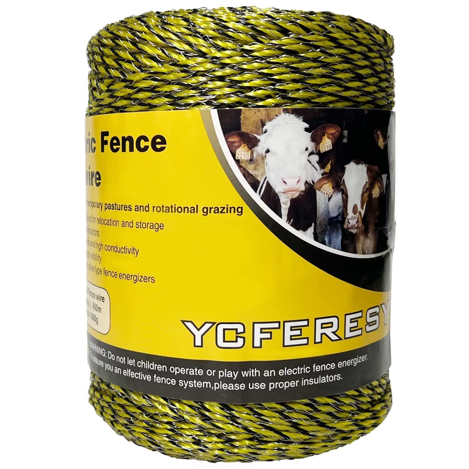 Electric Fence Polywire 1312ft/400m - 6-Strand Stainless Steel Conductive Wire for Rust Resistance | Portable Electric Fence Rope for Livestock, Horses & Farm Security | Durable & Weatherproof