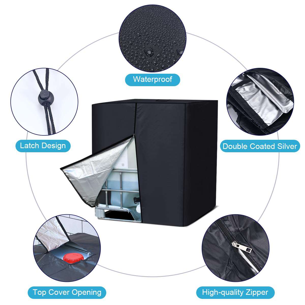 275 Gallon 1000L IBC Tote Water Tank Cover - 420D Waterproof Sunshade Protective Cover for Industrial Storage | Outdoor Use, Agriculture, Chemical Transport Protection