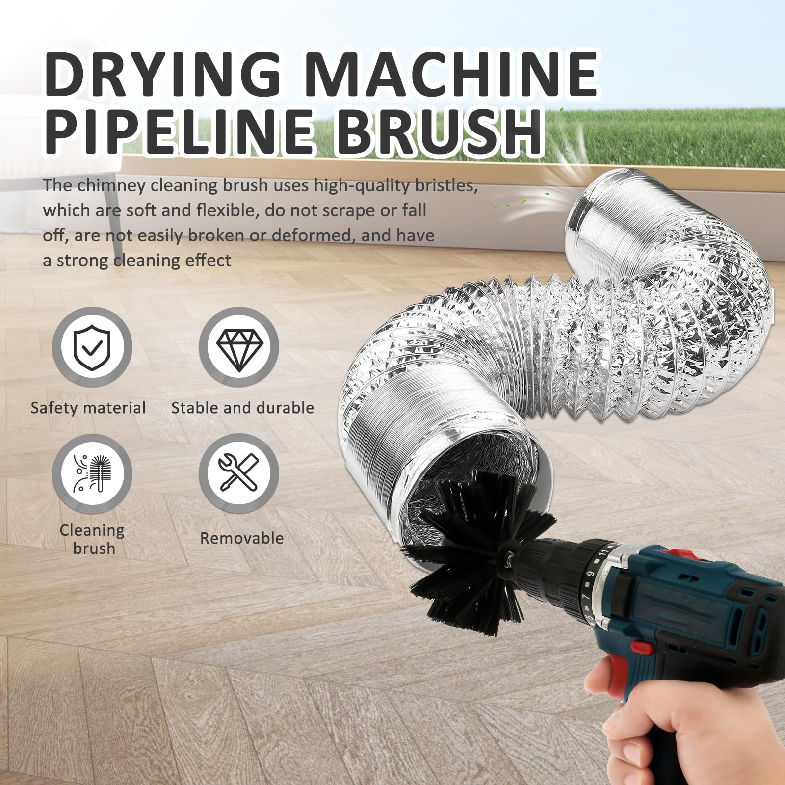28.8ft Flexible Dryer Vent Cleaner Kit - Lint Brush for Chimney & Fireplace Pipe Cleaning | Extendable Brush for Dryer Ducts, HVAC & Exhaust Vents (Home Safety & Maintenance Tool)