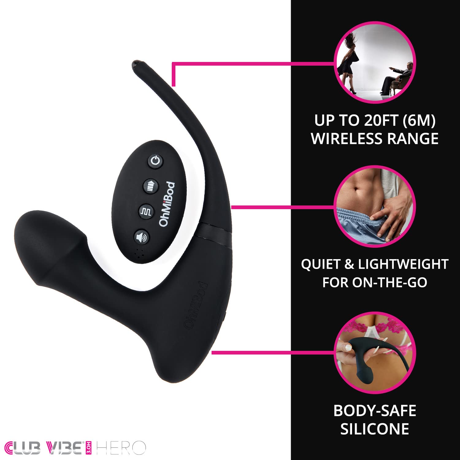 OhMiBod Club Vibe 3.OH Hero Wearable Anal Vibrator with Wireless Remote Control - Rechargeable Vibrating Butt Plug for Women & Couples - 3 Powerful Vibration Modes - Perfect for Home Use, Nightclubs & Parties (Black) - Enhance Intimacy & Spice Up Your Love Life