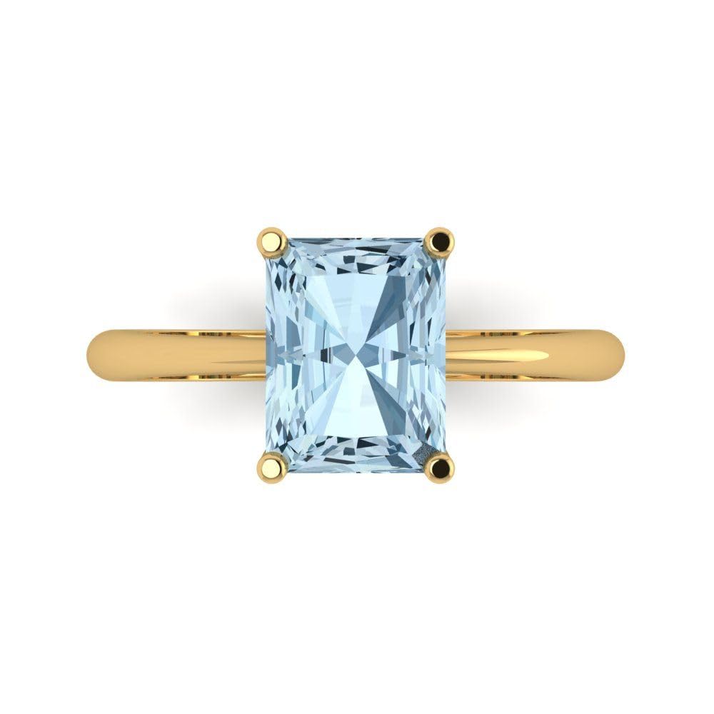 2.5ct Natural Swiss Blue Topaz Radiant Cut Solitaire Ring - 18k Yellow Gold Engagement Wedding Bridal Promise Anniversary Jewelry - Perfect for Proposals, Bridal Sets & Special Occasions