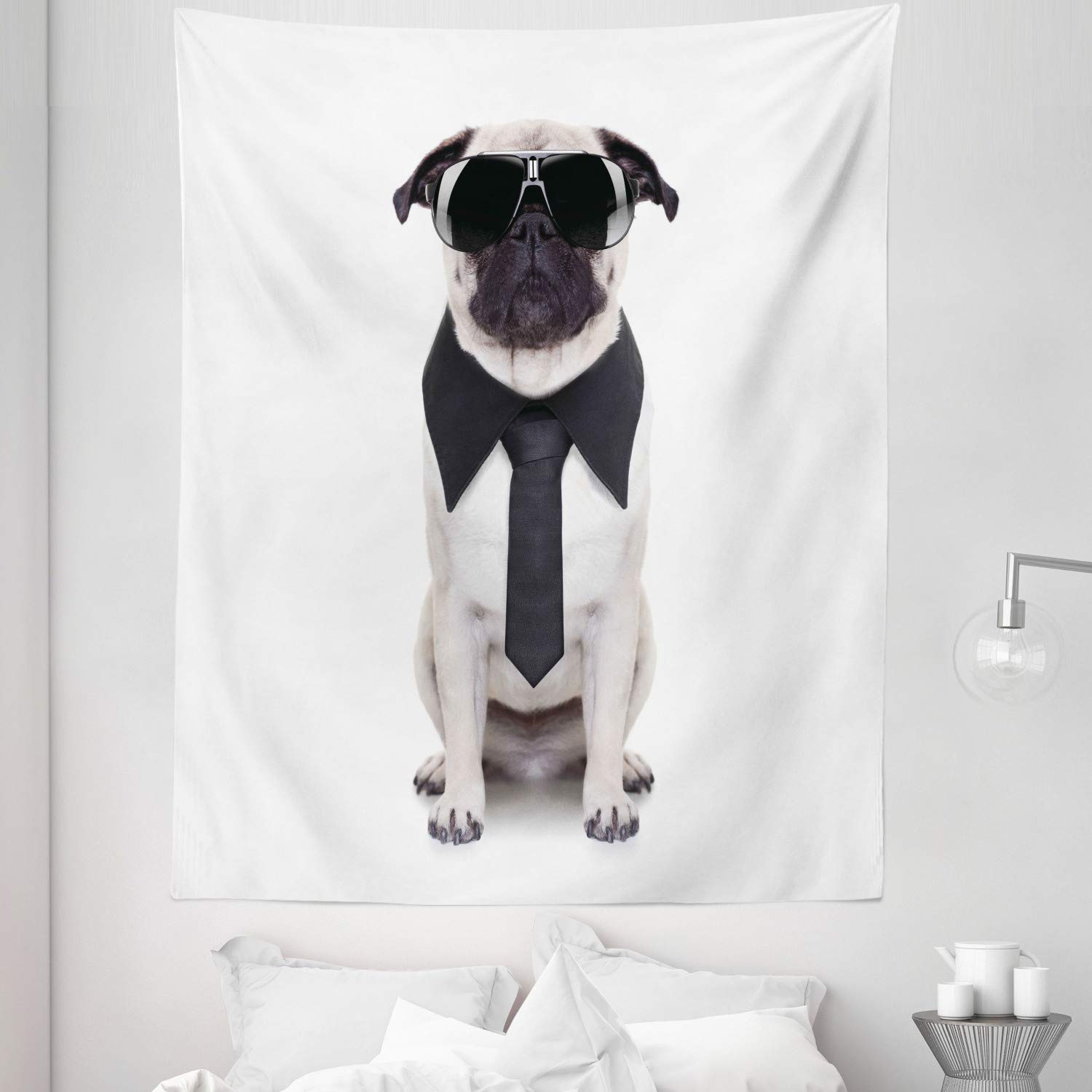 Funny Pug Tapestry with Sunglasses - Twin Size Wall Hanging for Bedroom Decor