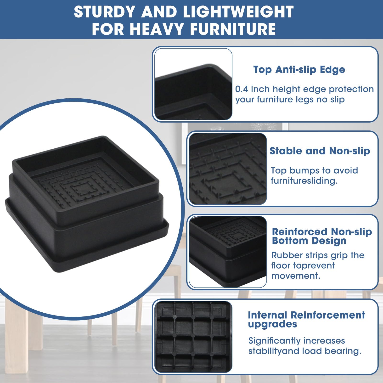 1 Inch Heavy Duty Bed Risers - Set of 4 Adjustable Furniture Risers with Non-Slip Rubber Pads for Sofa, Bed, Table & Chair - Perfect for Dorm Rooms, Small Apartments & Home Organization