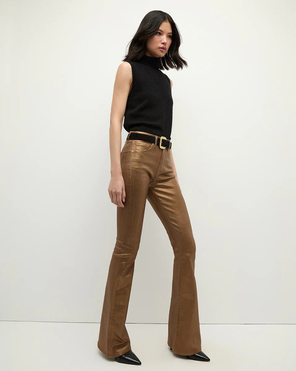 Beverly Skinny Flare Jeans for Women - High Waisted Stretch Denim Pants with Antique Brass Buttons | Perfect for Casual Wear, Office Outfits & Night Out