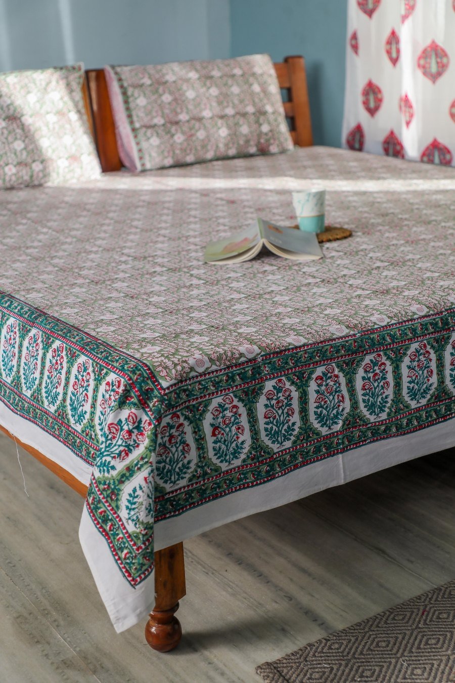 Vatika Handblock Printed King Size Cotton Bedsheet Set | 100% Premium Cotton Bedding | Traditional Indian Block Print Design | Perfect for Master Bedroom, Guest Room & Bohemian Home Decor