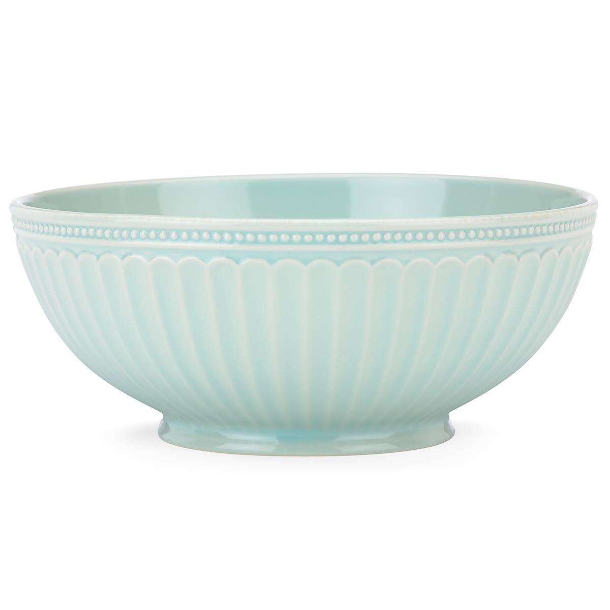 French Perle Groove Ice Blue Medium Bowl - Elegant Ceramic Serving Bowl for Salads, Pasta, Desserts - Perfect for Dining, Entertaining & Home Decor