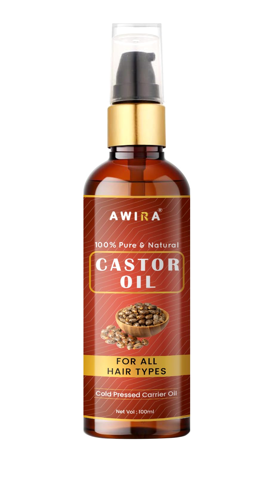 Awira Cold Pressed 100% Pure Virgin Castor Oil for Skin & Hair Care - 100ml | Promotes Hair Growth, Moisturizes Skin | Perfect for DIY Beauty & Natural Remedies