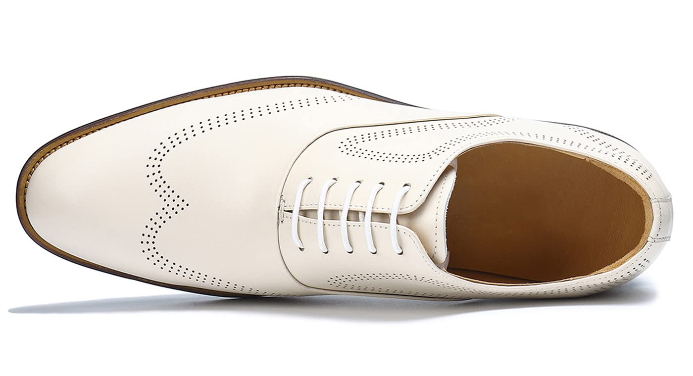 Men's Formal Dress Shoes - Business Oxford Lace Up Shoes in Ivory White for Office, Wedding & Special Occasions