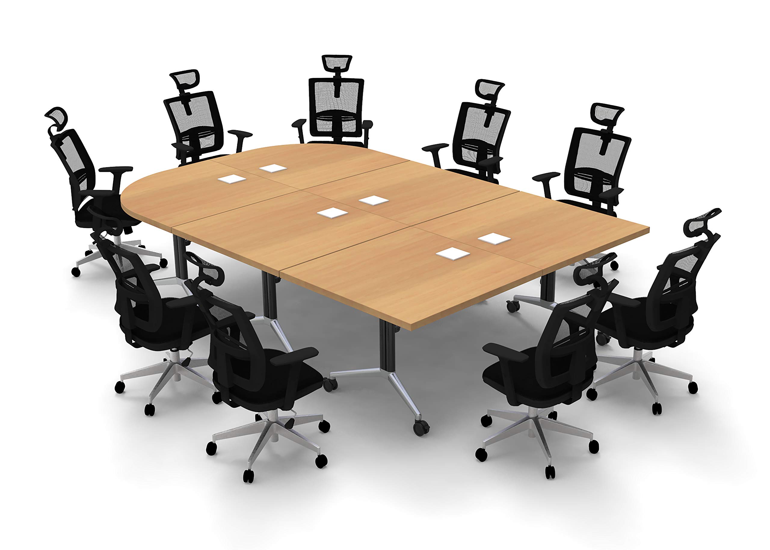 9-Person Conference Table - Foldable Beech Top with Chrome Base for Meetings & Seminars