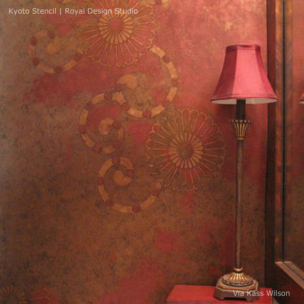 Kyoto Allover Flower Wall Stencil - DIY Home Decor Painting Template for Bedroom, Nursery & Living Room Wall Art Projects