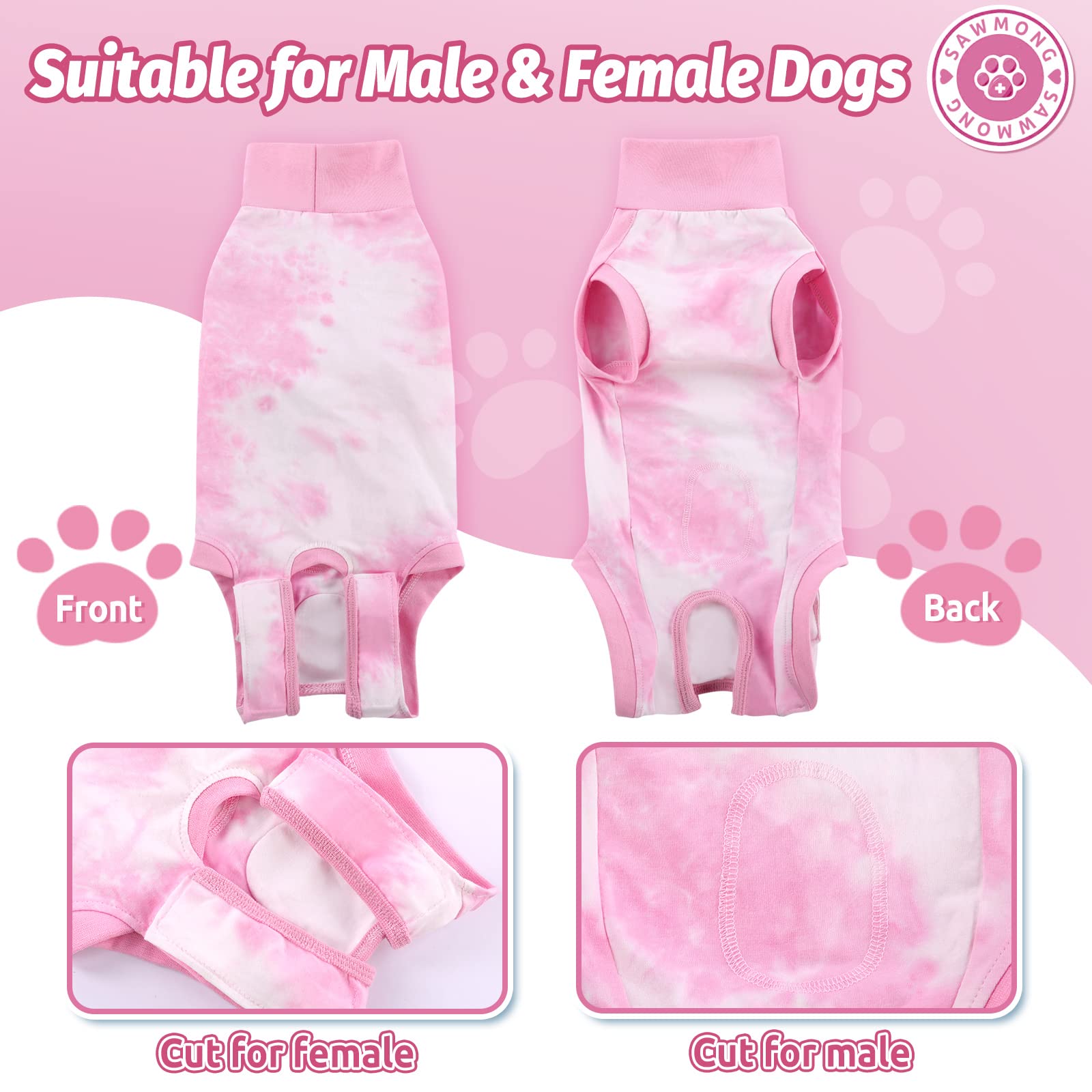 SAWMONG Dog Surgery Recovery Suit - Tie Dye Pet Surgical Onesie for Female & Male Dogs | Cone Collar Alternative After Spay/Neuter | Anti-Licking Abdominal Wound Protection for Small, Medium & Large Dogs | Perfect for Post-Op Care & Comfortable Healing