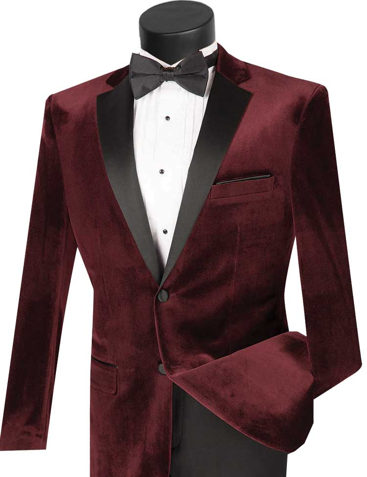 Men's Slim Fit Velvet Tuxedo 2 Piece Suit in Wine Red - Formal Wedding, Prom & Evening Wear for Special Occasions