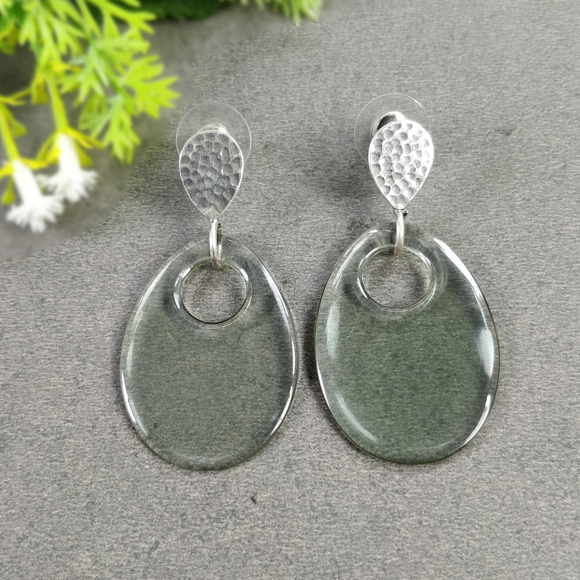 925 Sterling Silver Drop Dangle Earrings with Synthetic Green & Gray Rhinestones - 10.09g Push Back Earrings for Women | Perfect for Parties, Weddings & Evening Events (Video Included)