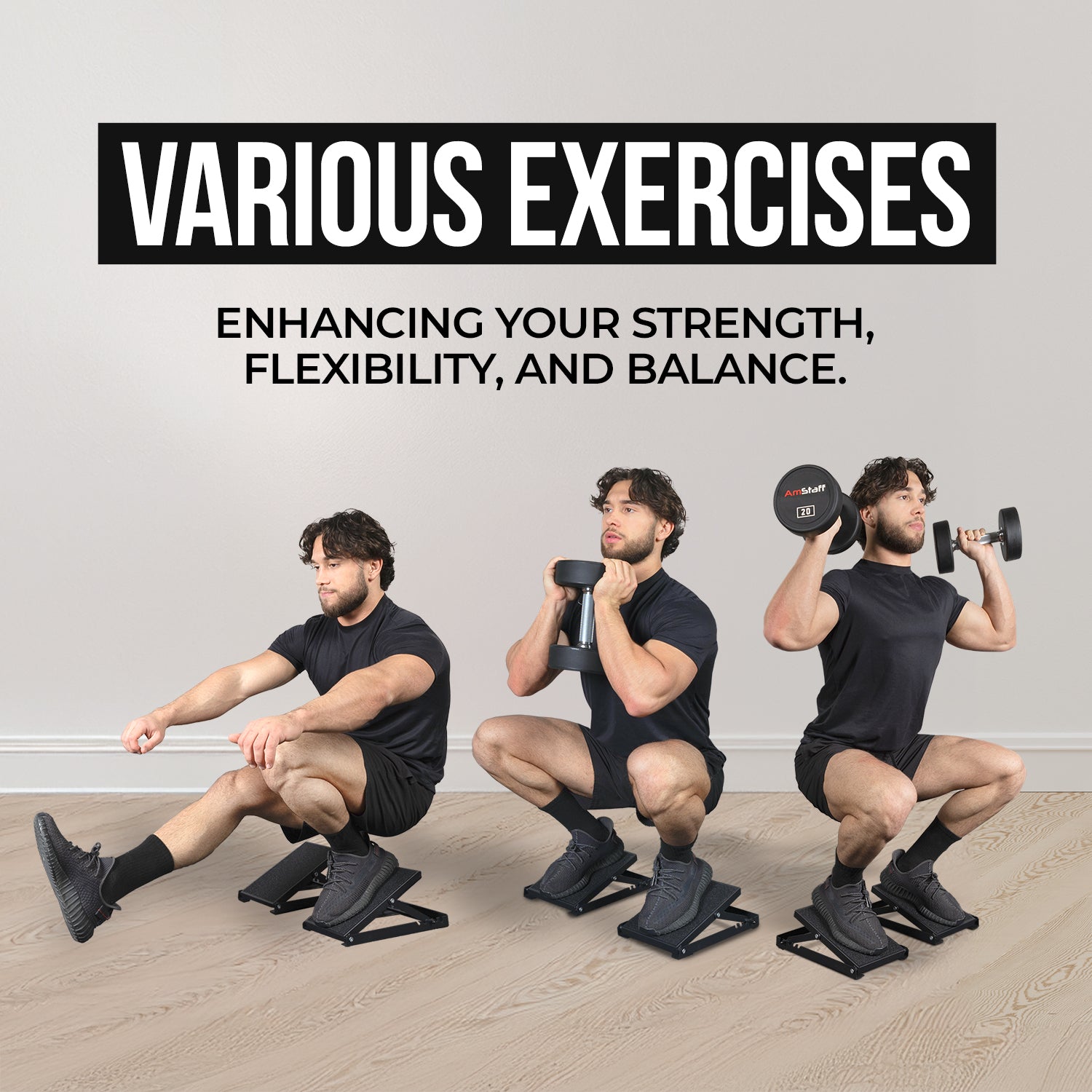 AmStaff Fitness Adjustable Squat Wedge - Perfect for Home Gym, Yoga & Strength Training - Improves Squat Form & Ankle Mobility