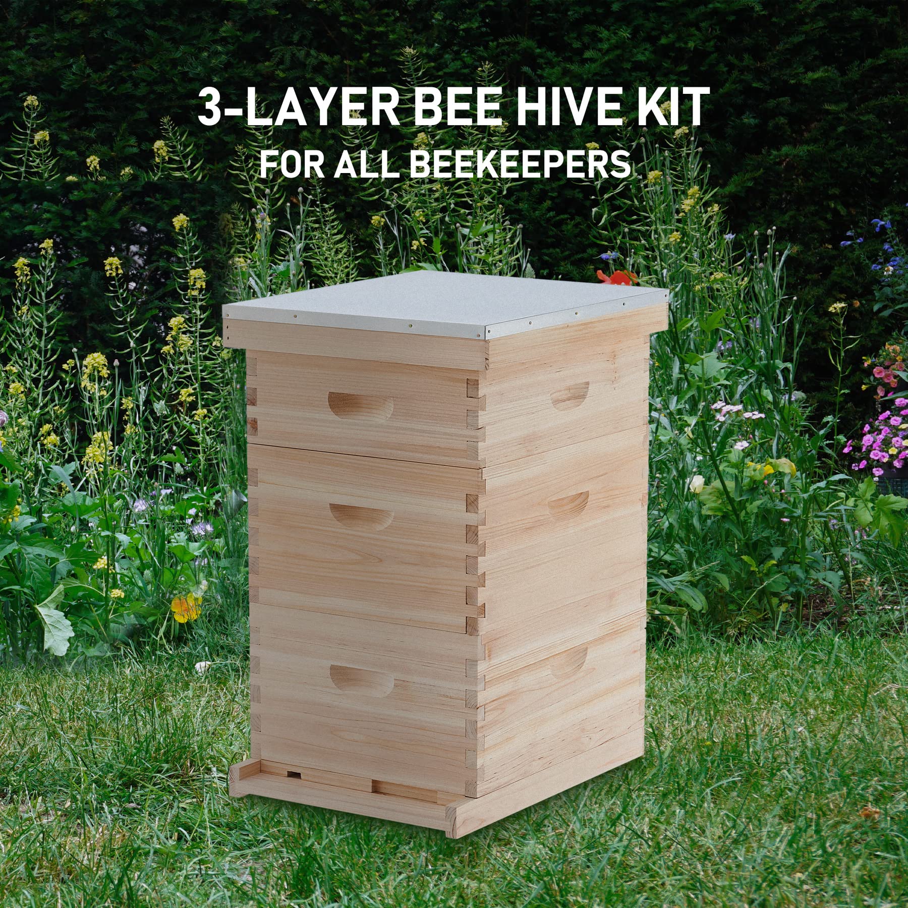 CREWORKS Langstroth Beehive Starter Kit - 3 Layer Bee Hive Box with 10 Medium & 20 Deep Frames, Foundations, Plastic Queen Excluder & Nails - Complete Beekeeping Supplies for Beginners & Professionals | Perfect for Honey Production, Pollination & Backyard Beekeeping