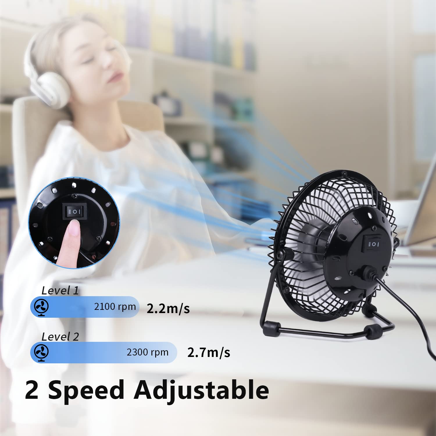 Zuvas 4 Inch USB Desk Fan - Quiet Small Portable Table Fan with 360° Rotation & 2 Speed Settings - Mini Personal Cooling Fan for Home, Office, Bedroom, Travel, Camping - Perfect for Work Desks, Nightstands, and Outdoor Adventures (Black)