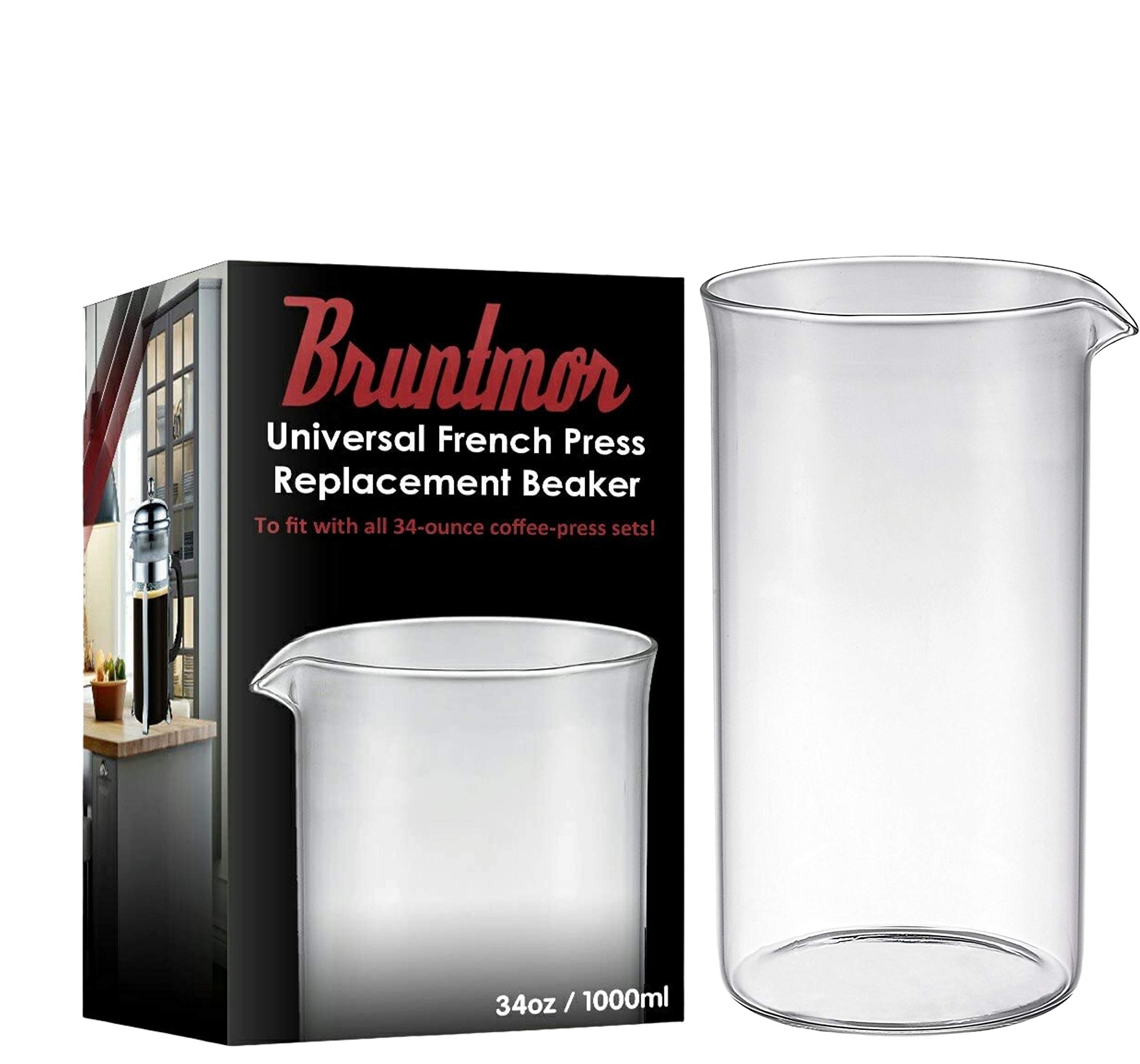 Bruntmor 34 oz French Press Replacement Carafe - Fire Hardened Borosilicate Glass Beaker for Coffee & Tea Brewing | Durable Coffee Maker Accessory for Home, Office & Camping Use