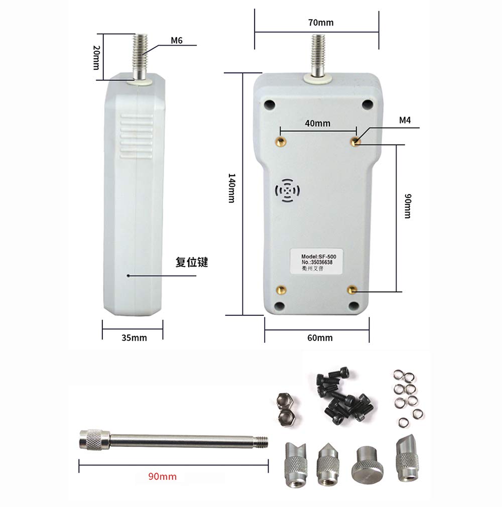 SF-500N Digital Force Gauge - High Precision 50KG/500N/110LB Digital Dynamometer Pressure Tester for Industrial Testing, Material Strength Analysis & Quality Control Applications