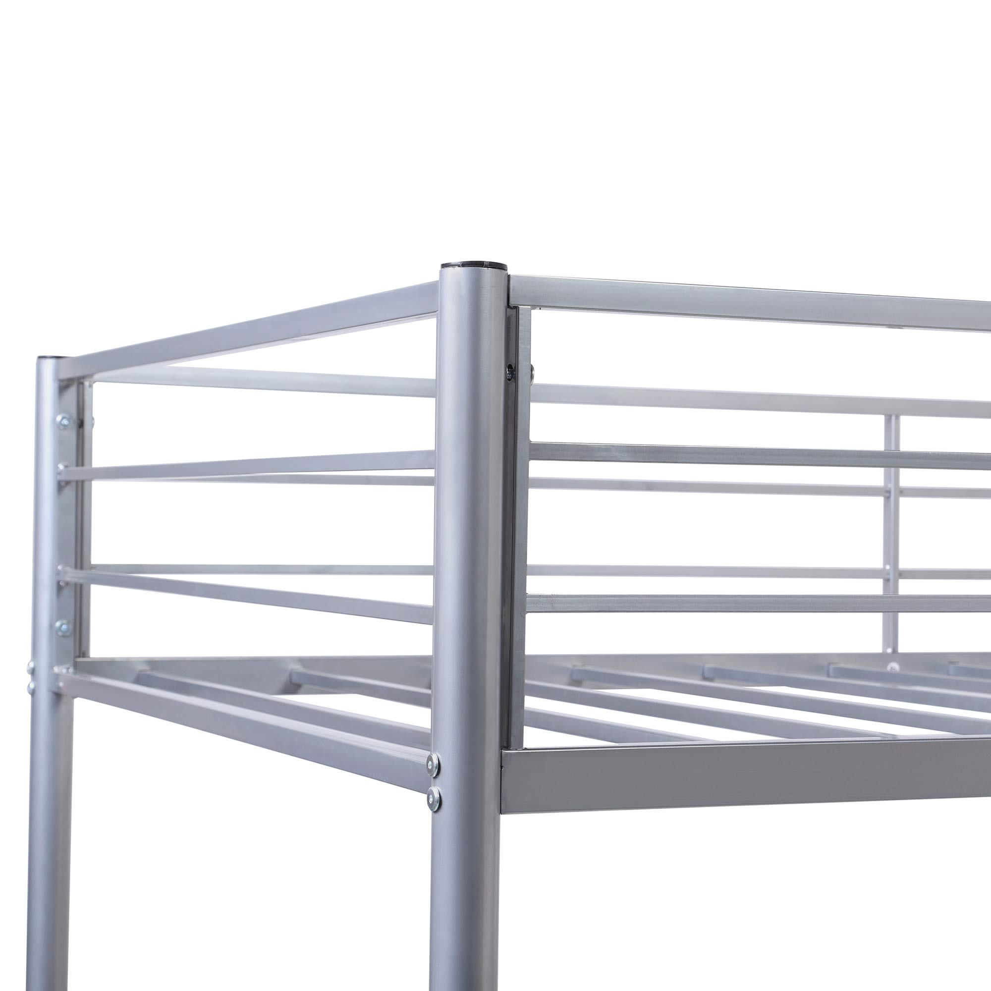 Rhomtree Twin Over Full Metal Bunk Bed with Built-in Desk - Space Saving Loft Bed with Ladders & Guardrails, No Box Spring Needed - Sturdy Home & Bedroom Furniture (Silver) | Perfect for Kids Rooms, Guest Rooms & Small Space Living
