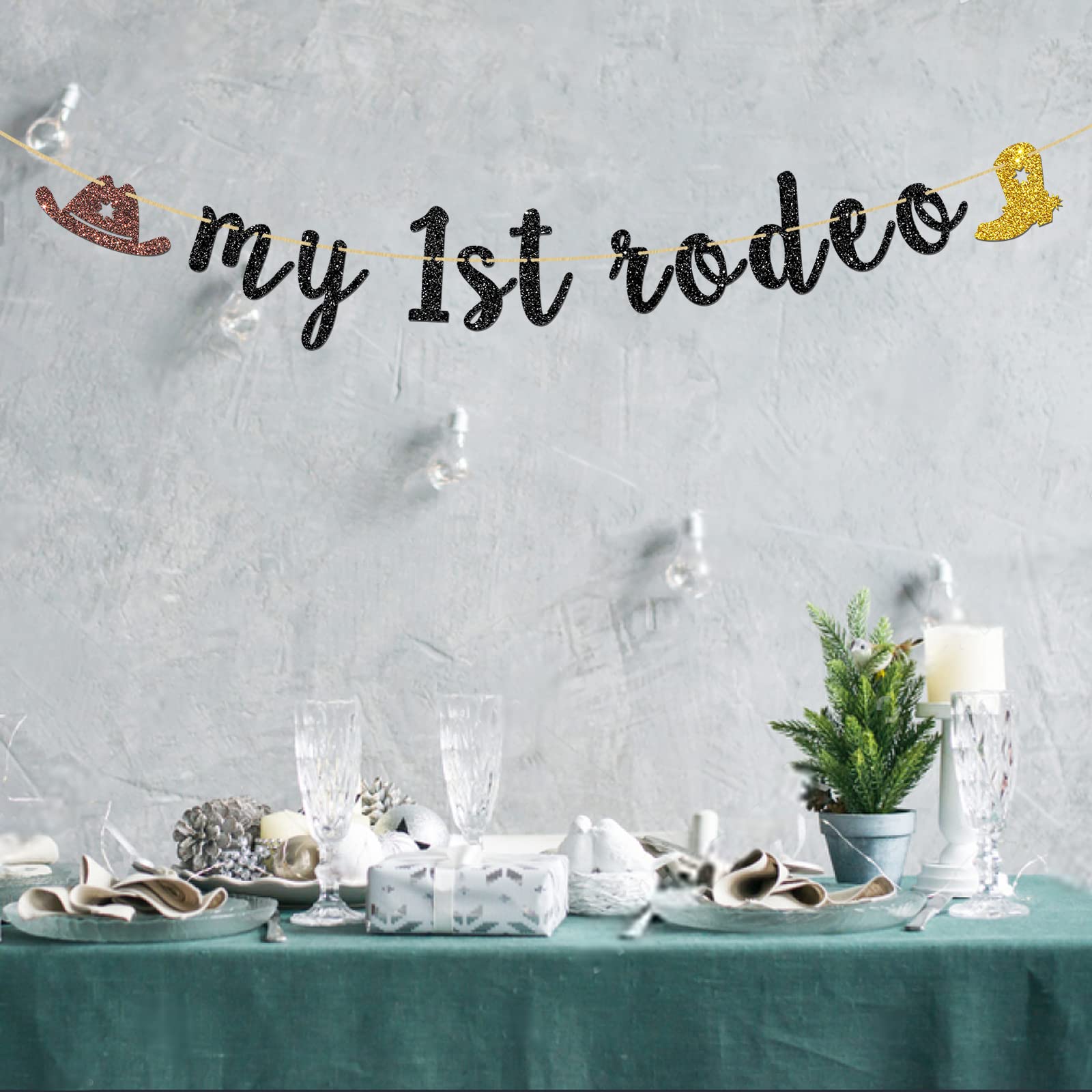 INNORU My 1st Rodeo Banner - Mexican Western Cowboy Cowgirl 1st Birthday Party Decorations with Black Glitter | Perfect for First Birthday, Baby Shower, and Western Theme Celebrations