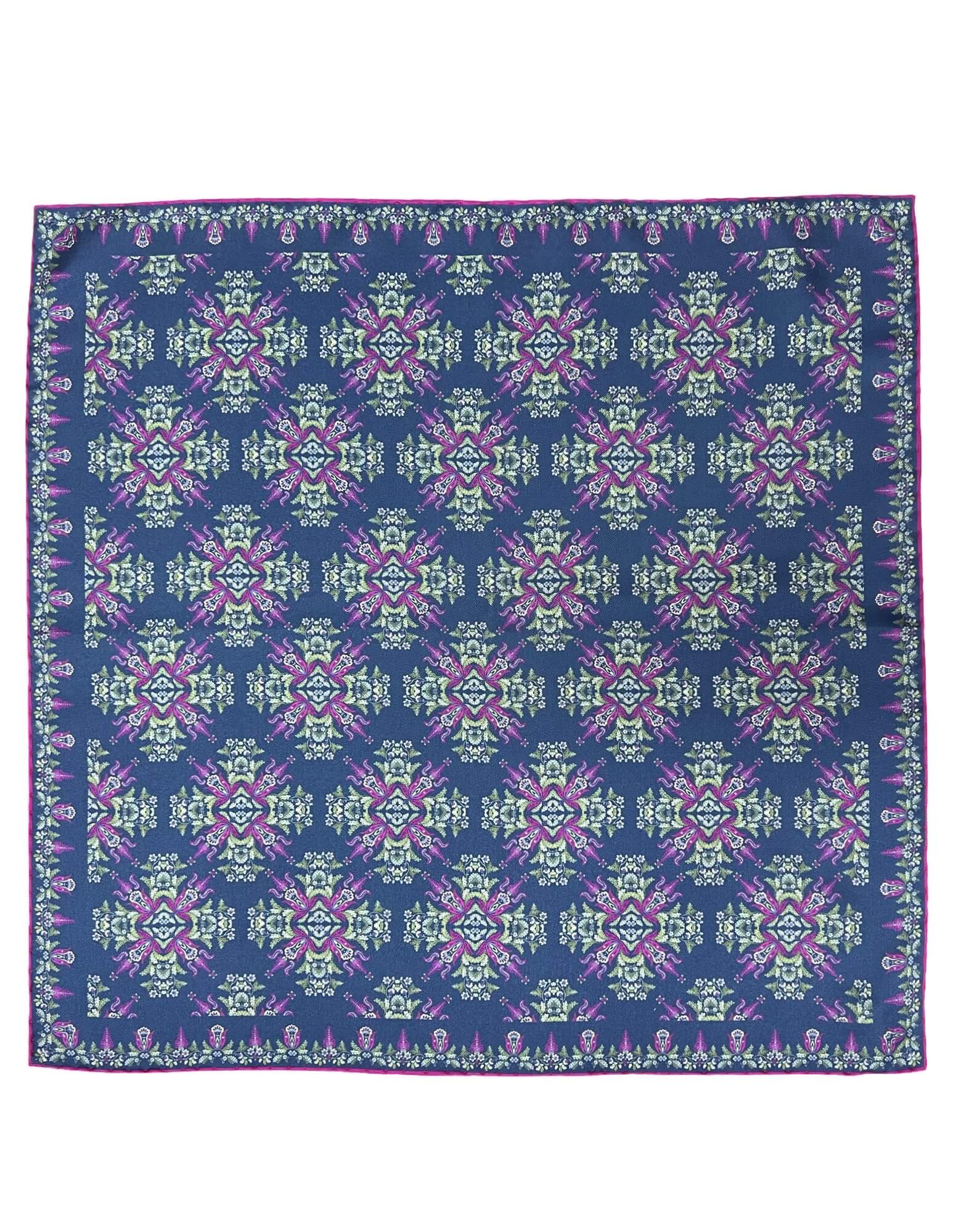 DÉCLIC Ashington Floral Pocket Square for Men - Navy Blue Silk Handkerchief - Perfect for Weddings, Formal Events & Suit Accessories