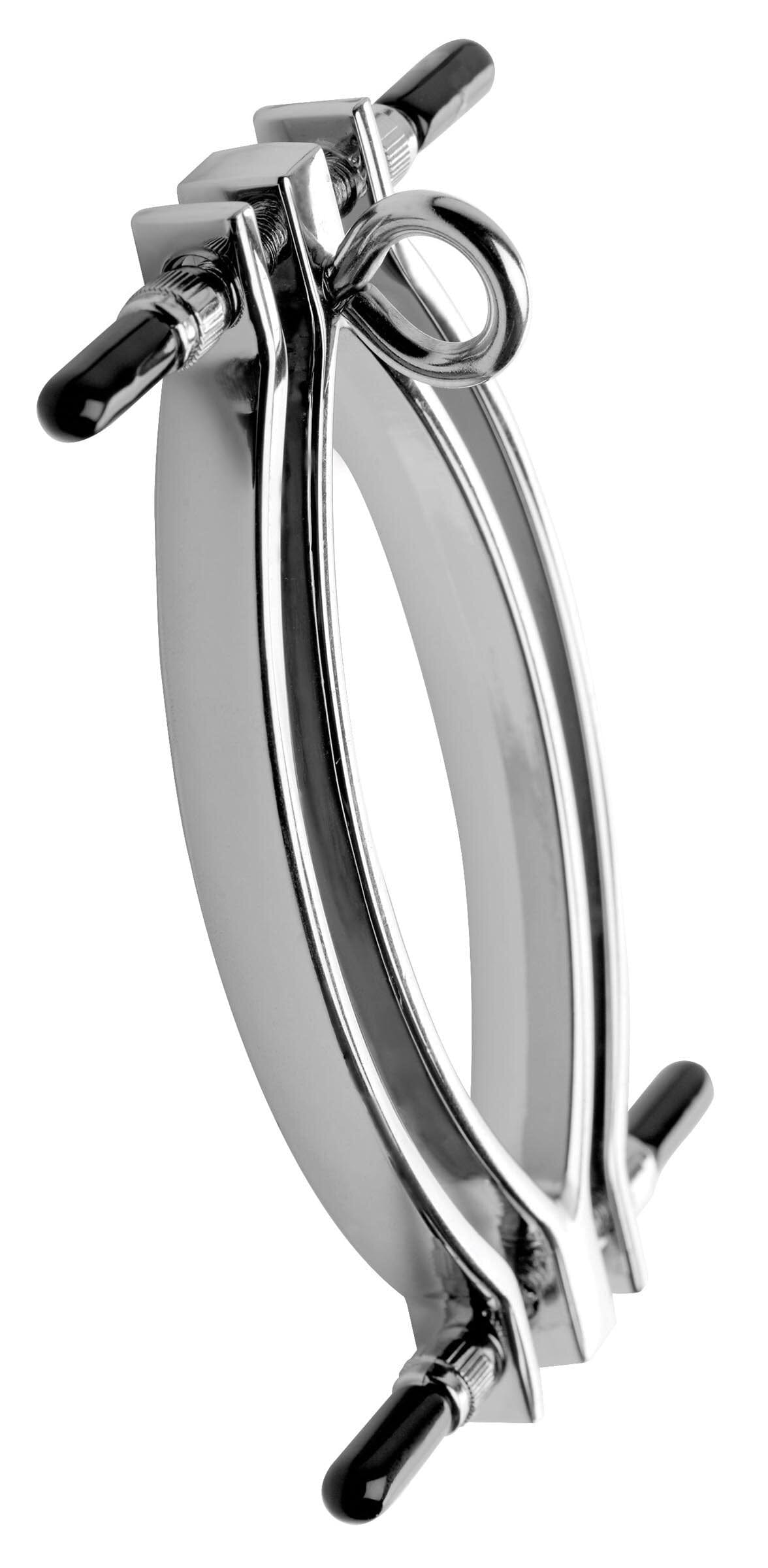 Adjustable Pussy Clamp with Leash - Silver BDSM Toy for Sensual Play & Bondage, Perfect for Couples & Adult Roleplay Scenes