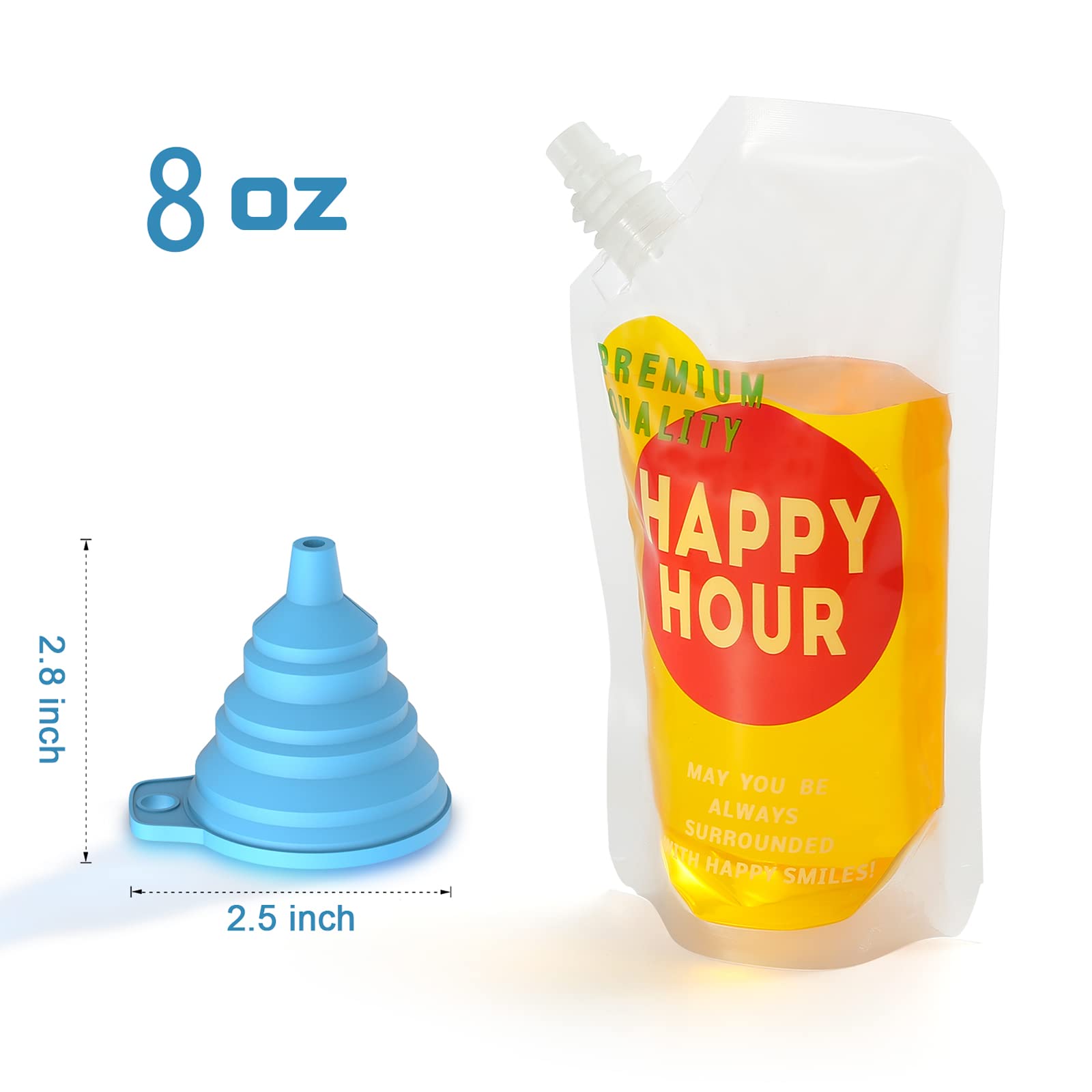 6 Pack Reusable Plastic Drink Pouches for Adults - 8 oz Leak-Proof Flask with Funnel for Outdoor Sports, Camping & Travel | Disposable Liquid Bags for Water, Juice & Alcohol