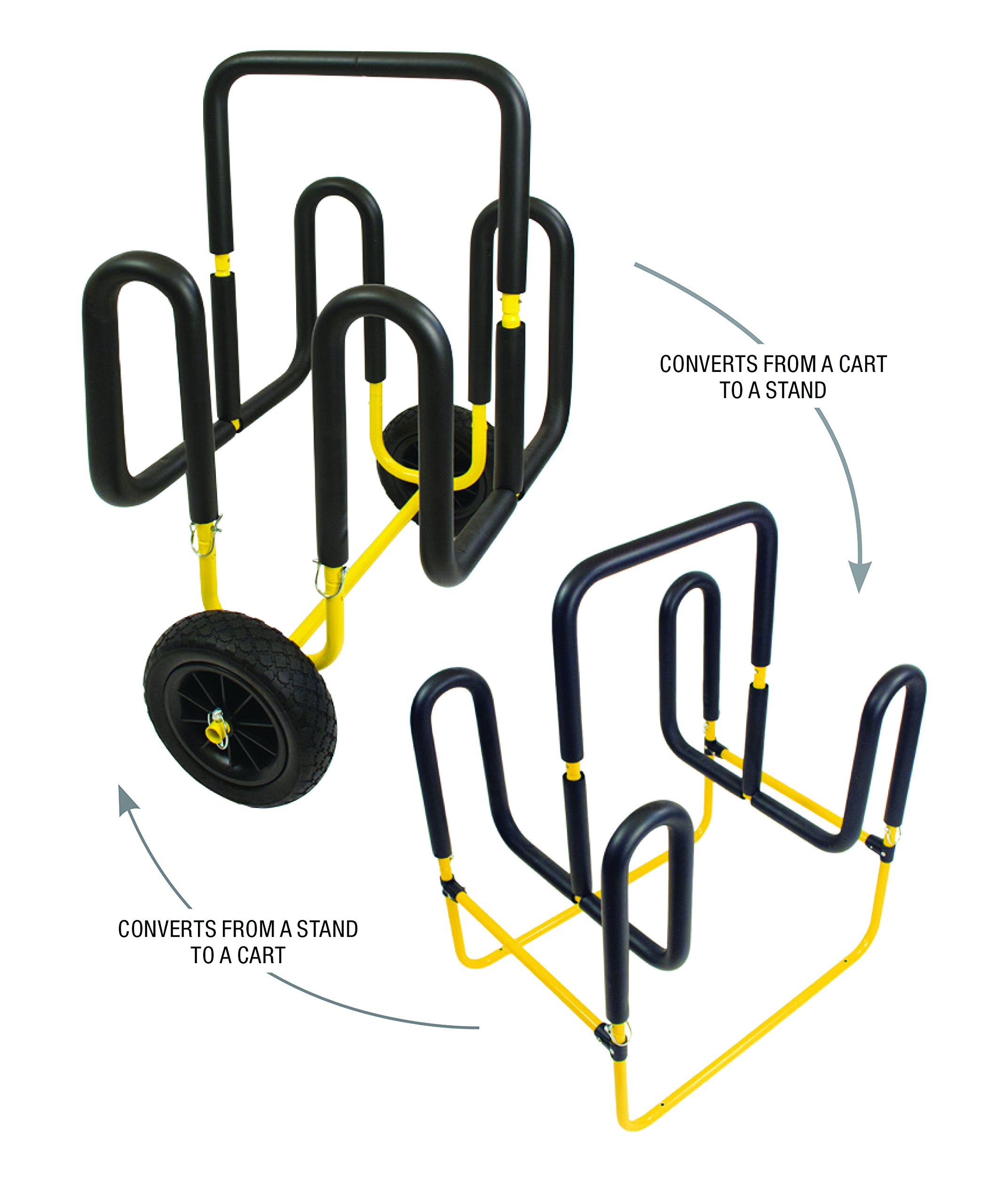 Suspenz Stand Up Paddle Board Cart & Stand - Double SUP/Surfboard Carrier & Trolley Convertible to Storage Rack for 2 Boards - Yellow (22-9935) - Perfect for Beach, Lake & Water Sports Transport