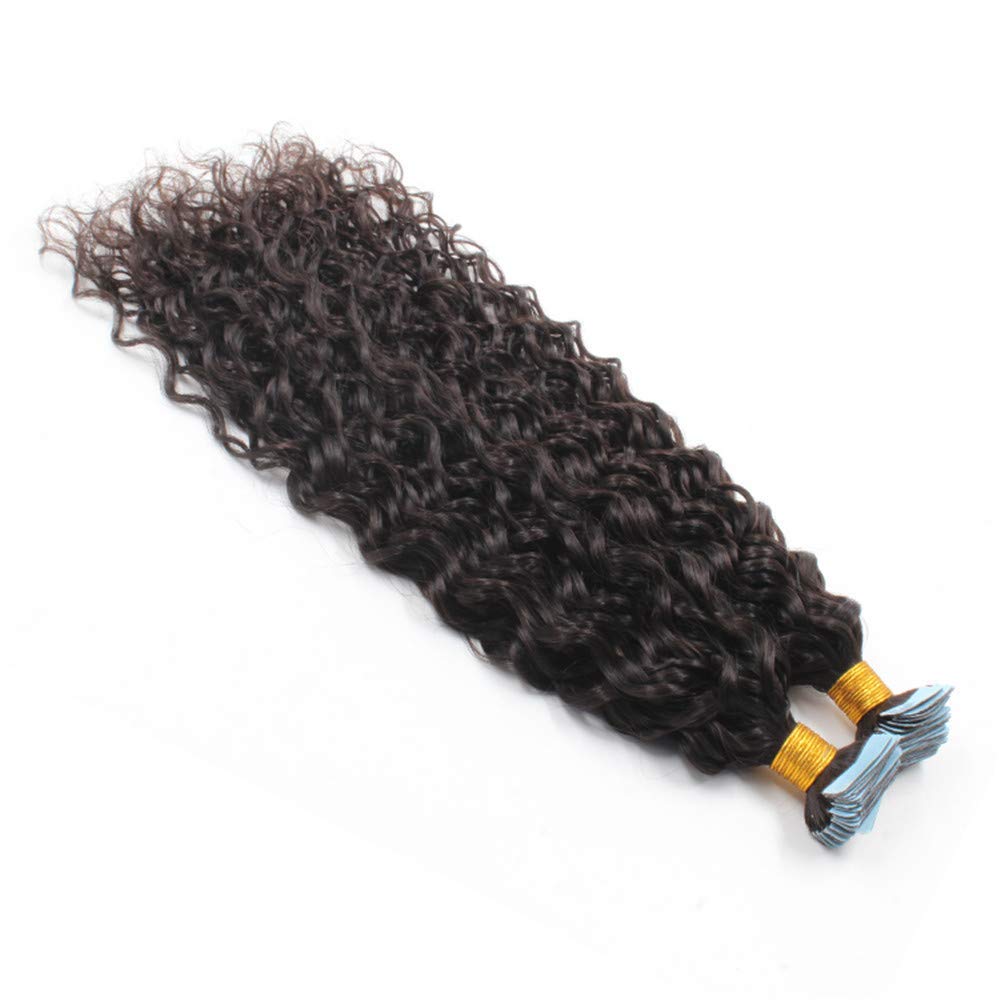 Brazilian Virgin Human Hair Extensions 100g 40pcs - Water Wave Tape-in Skin Weft with Curly Adhesive for Natural Look (26inch, Jet Black #1) | Perfect for Parties, Weddings & Daily Styling
