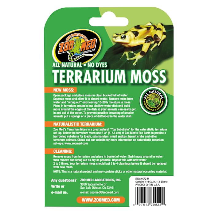 Premium Zoo Med All Natural Reptile Terrarium Moss Substrate - Ideal for Reptile Habitat, Terrarium Bedding & Vivarium Decor (10L) | Perfect for Frogs, Snakes & Lizards | Moisture-Retaining & Odor Control
