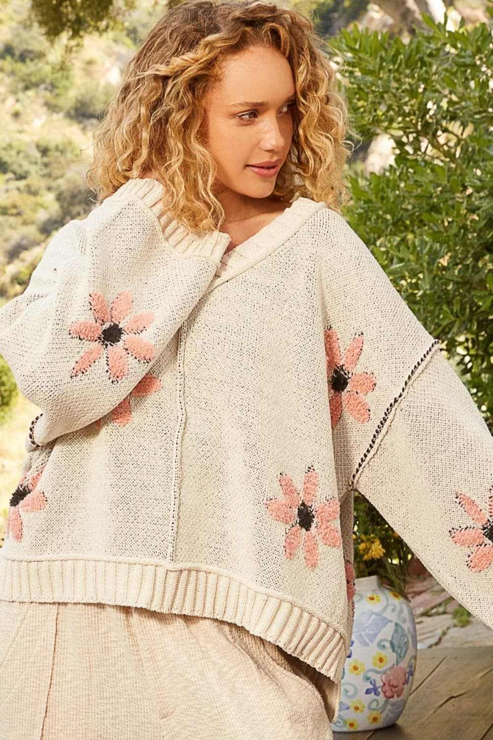 Stylish Floral Chenille Sweater for Women - Cozy Knit Pullover for Fall & Winter - Perfect for Casual Outings and Layering