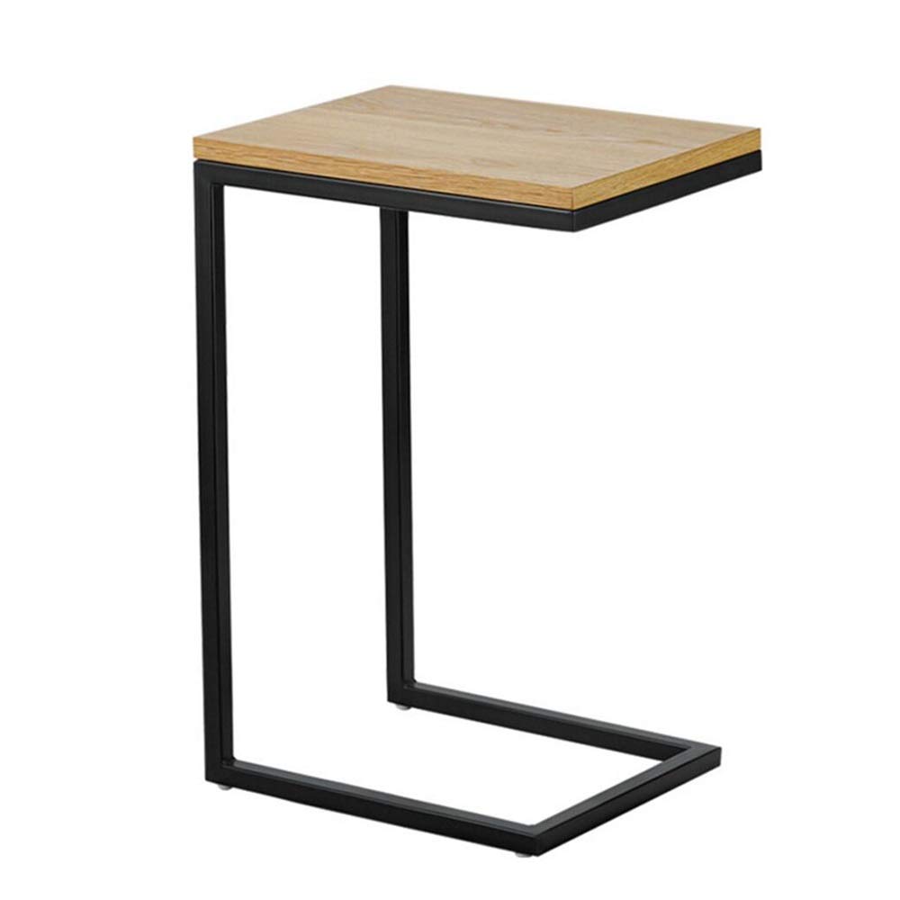 Vintage Metal Frame C-Shaped Side Table - Wood Color Accent Table for Sofa, Bed, Living Room - Portable Snack, Coffee, Laptop Table (11.8x15.7x23.6 Inches) - Perfect for Small Spaces, Home Office & Reading Nook