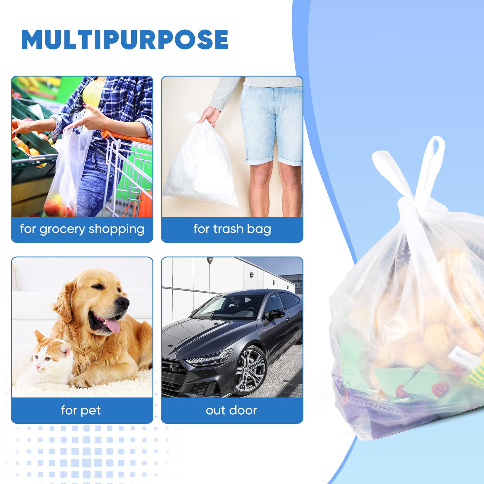 LimonLaviu 100-Pack Plastic Shopping Bags with Handles (11.5”x6.5”x21”) - Durable T-Shirt Bags for Grocery, Retail, Restaurants & Small Businesses | Bulk Plastic Bags for Shopping, Takeout & Light Trash Use