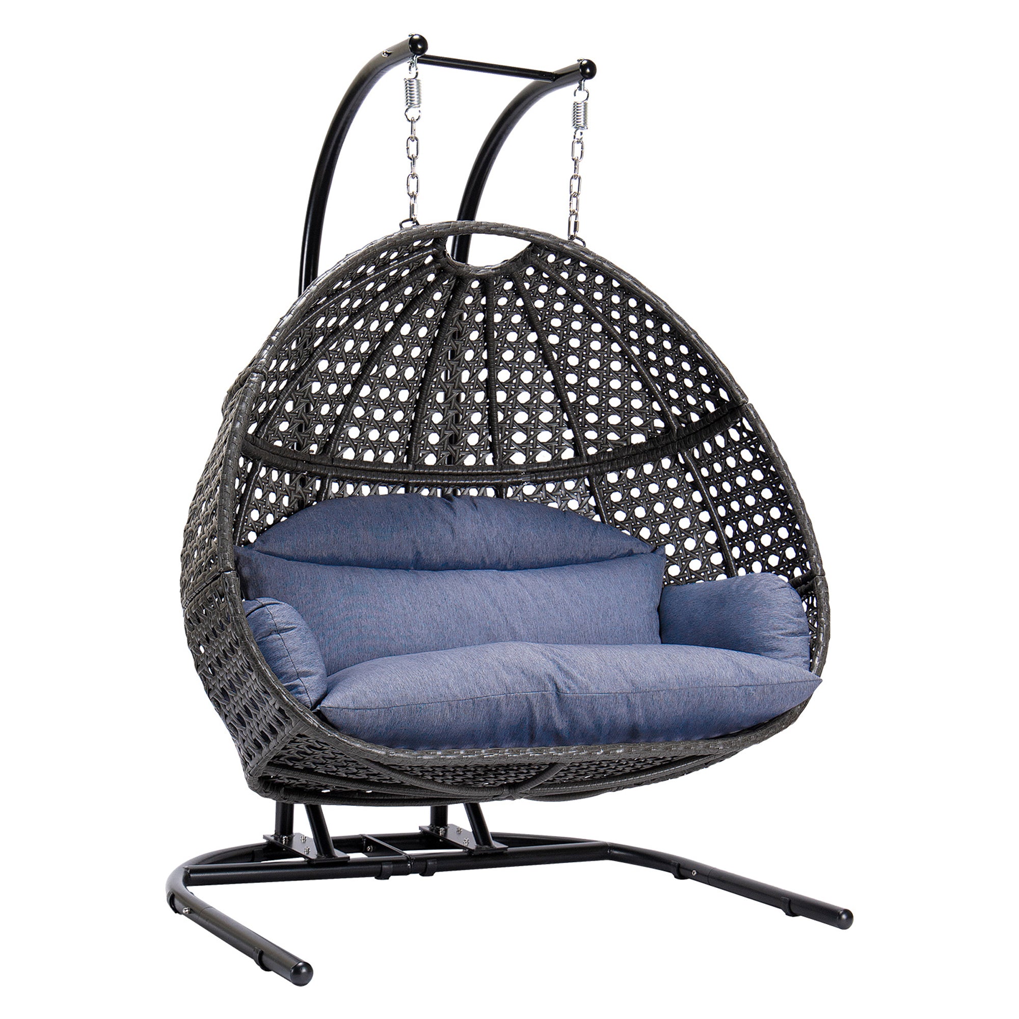 Double Seat Swing Chair with Stand & Cushion - Outdoor Hanging Bench for Patio, Garden, Porch Relaxation