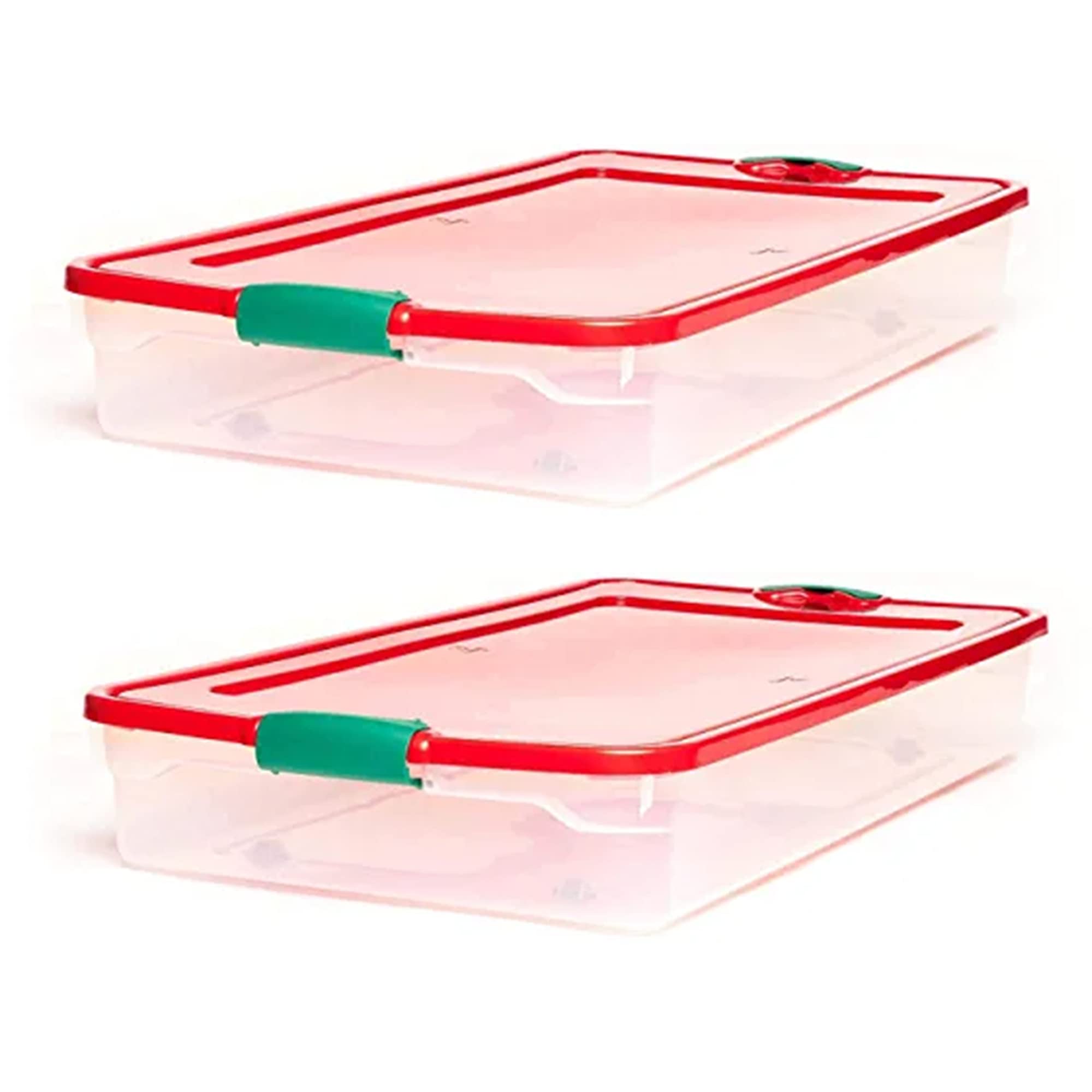 HOMZ 60-Quart Holiday Plastic Underbed Storage Bins with Red Latching Lids - 4 Pack Clear Rolling Storage Containers for Home Organization (Green Latches) | Perfect for Seasonal Clothes, Blankets & Bedding Storage Under Bed