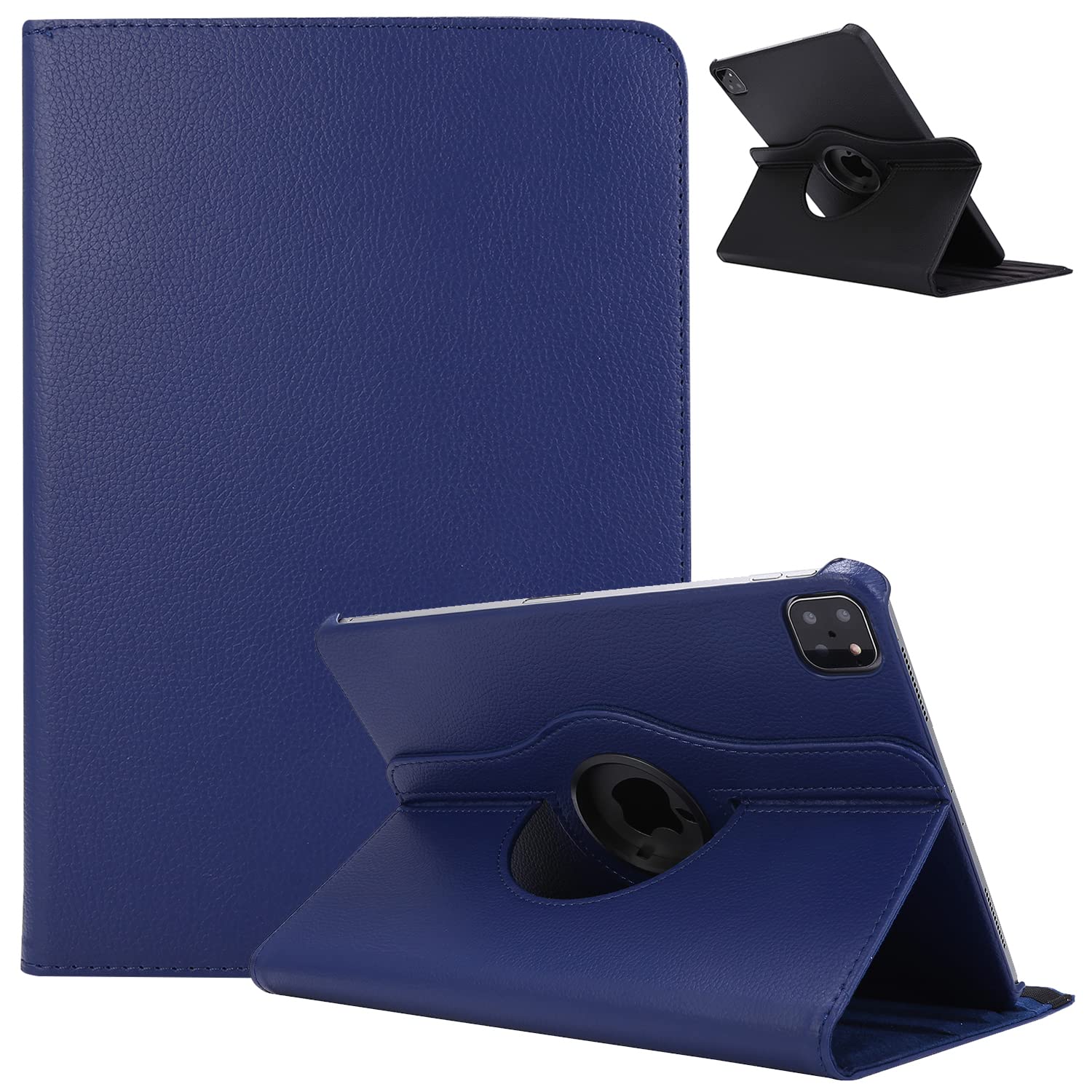 Techcircle Slim Folio Rotating Stand Case for iPad Pro 11 (4th/3rd/2nd Gen 2022/2021/2020) - Auto Wake/Sleep PU Leather Cover with Pencil Charging Support - Navy Blue | Perfect for Work, Study & Travel Protection