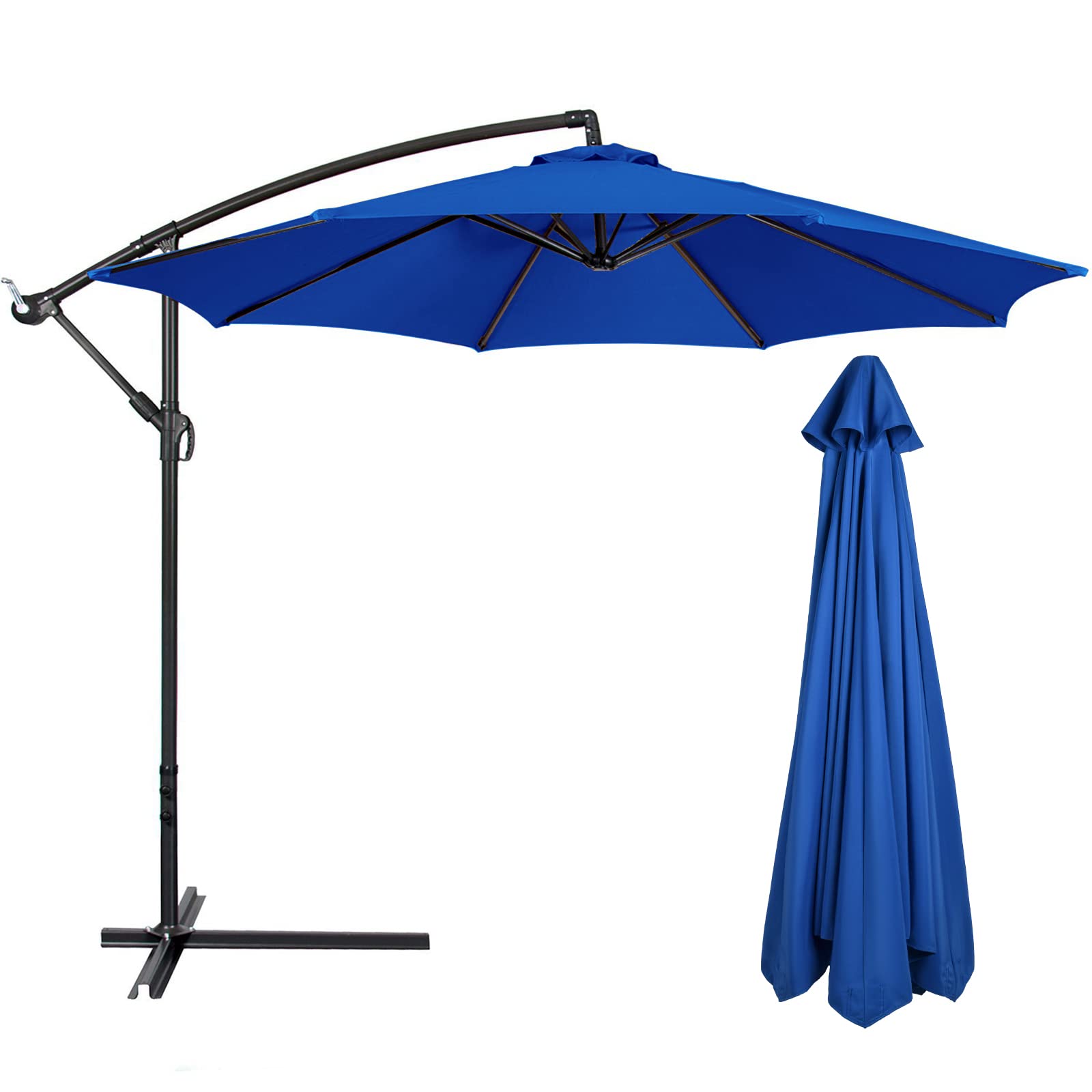 WUHNGD 10ft Replacement Canopy for Patio Umbrella - 8 Ribs Outdoor Umbrella Top Cover, Tan & Navy Blue (Canopy Only) - Perfect for Market Tables, Deck Chairs, and Backyard Lounging