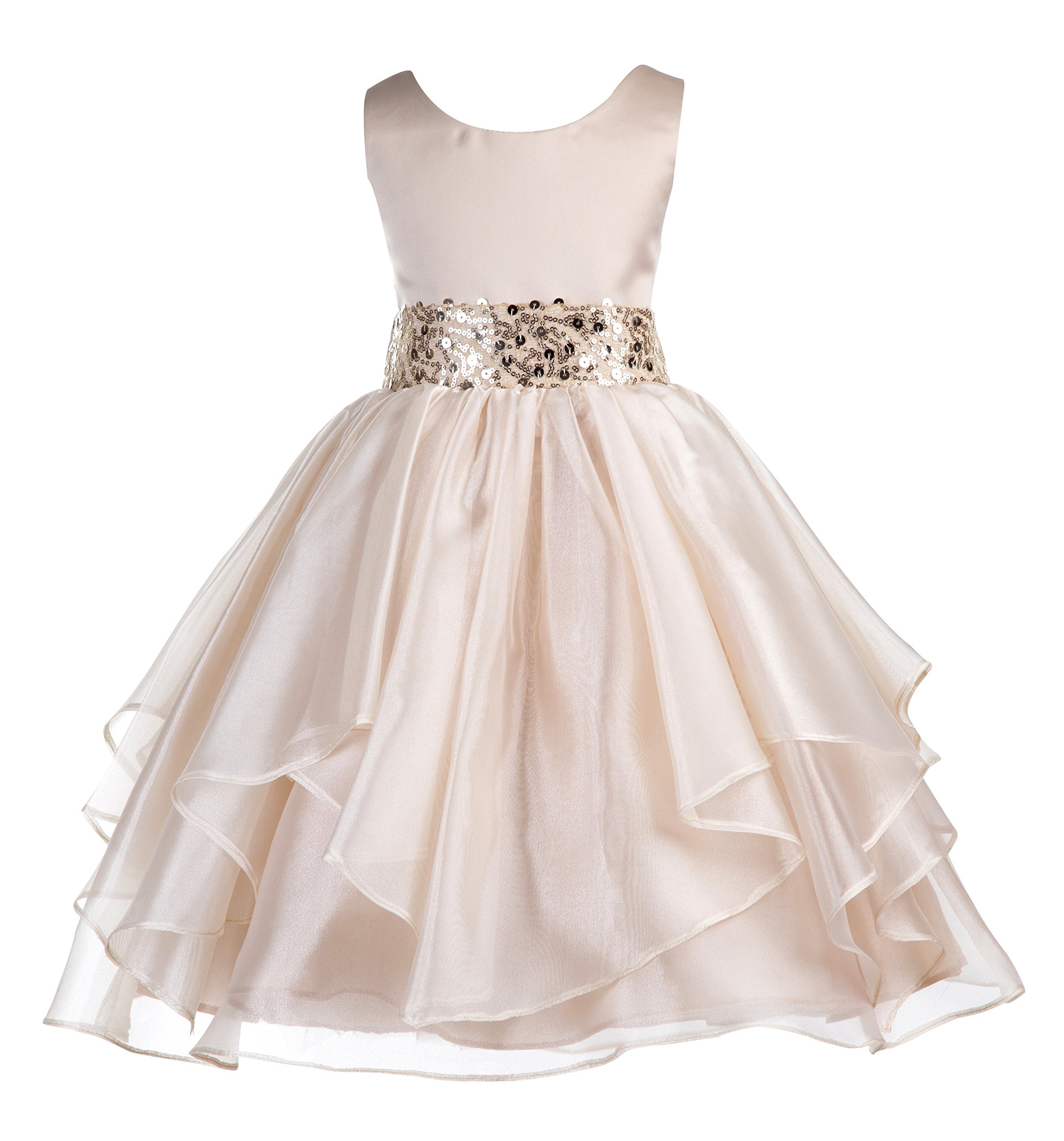 ekidsbridal Asymmetrical Ruffled Organza Sequin Flower Girl Dress for Toddlers - Perfect for Weddings, Pageants & Special Occasions