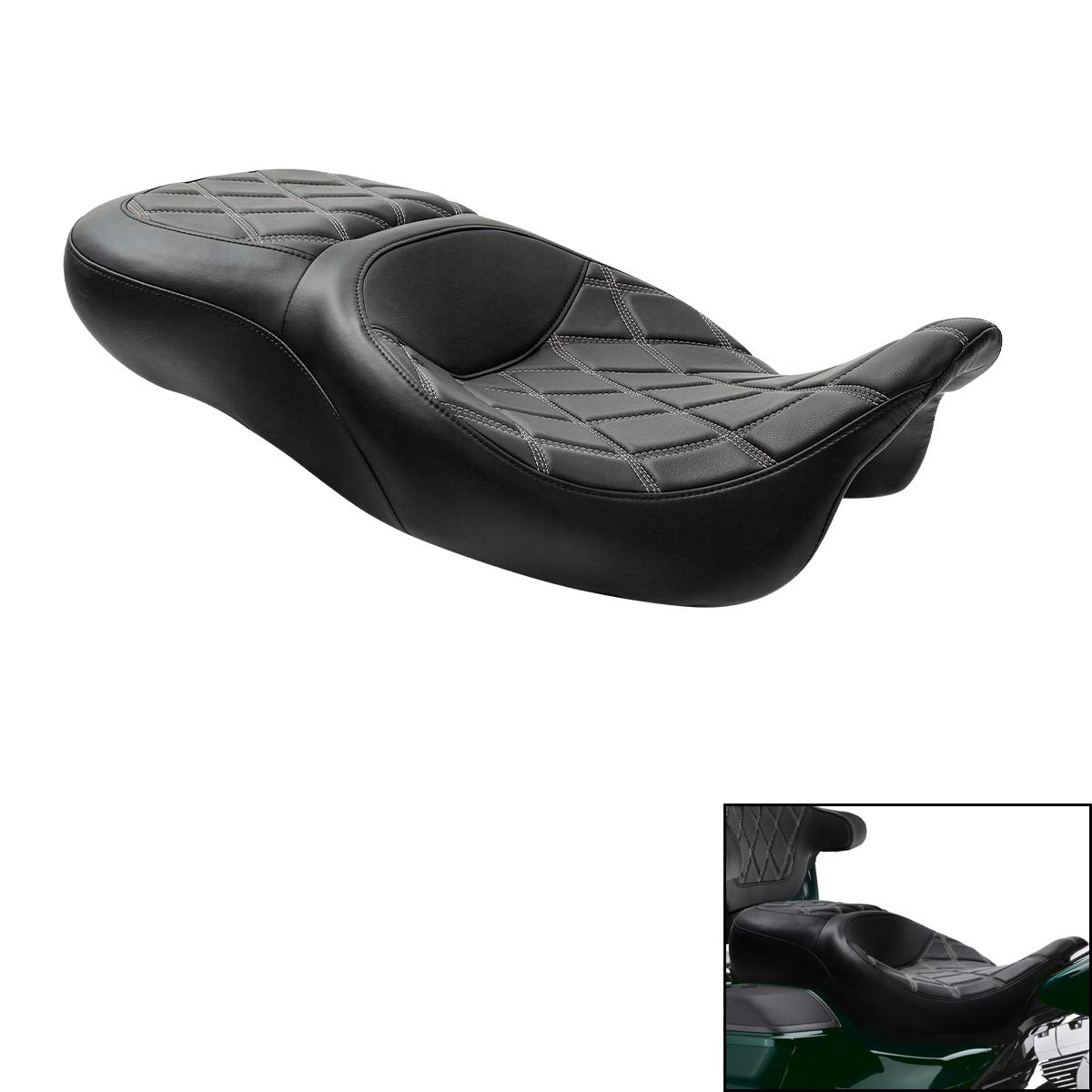 Premium One-Piece Hammock Seat for Harley Touring Models (Road King, Street Glide, Road Glide 2009-2023) & Electra Glide/Tri Glide/Ultra Classic 2009-2013 - Comfortable Rider & Passenger Seat for Long-Distance Cruising & Road Trips