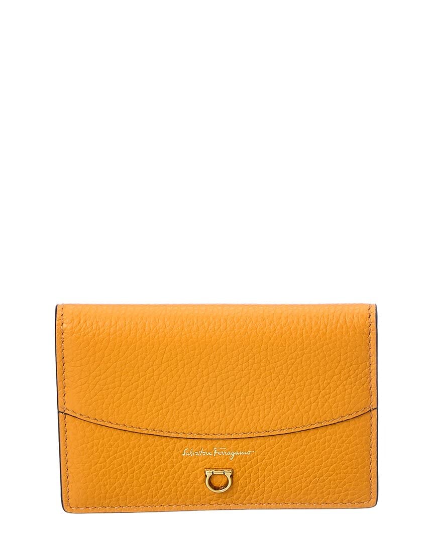 Salvatore Ferragamo Genuine Leather Slim Card Holder Wallet for Men & Women - Orange Luxury RFID Blocking Credit Card Case - Perfect for Travel, Business & Everyday Use