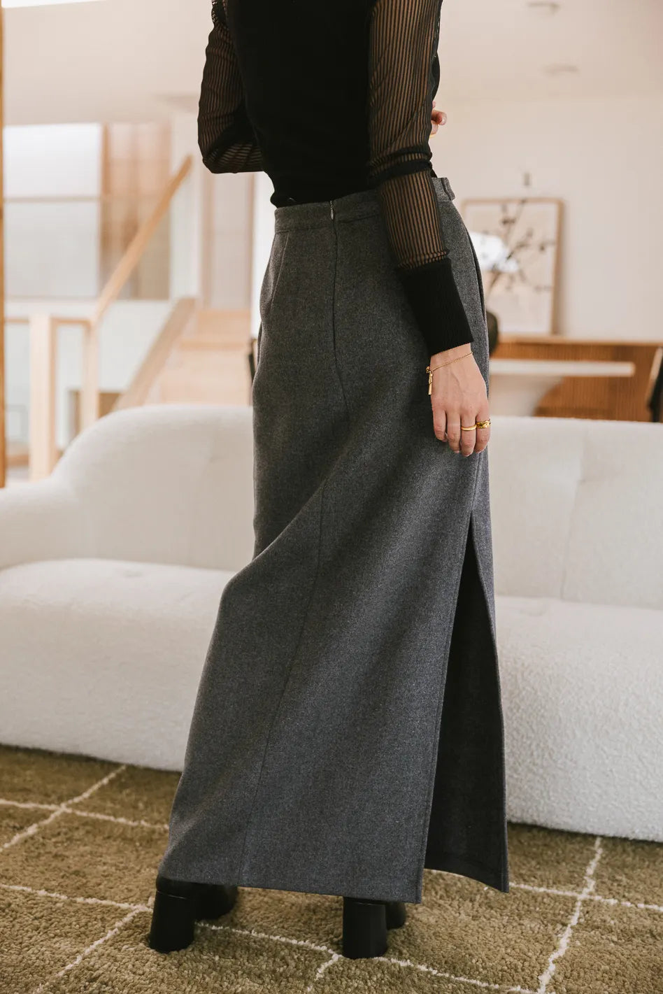Francis Women's Wool Blend Skirt - Soft & Warm A-Line Midi Skirt for Fall & Winter - Perfect for Office, Casual Outfits & Holiday Parties