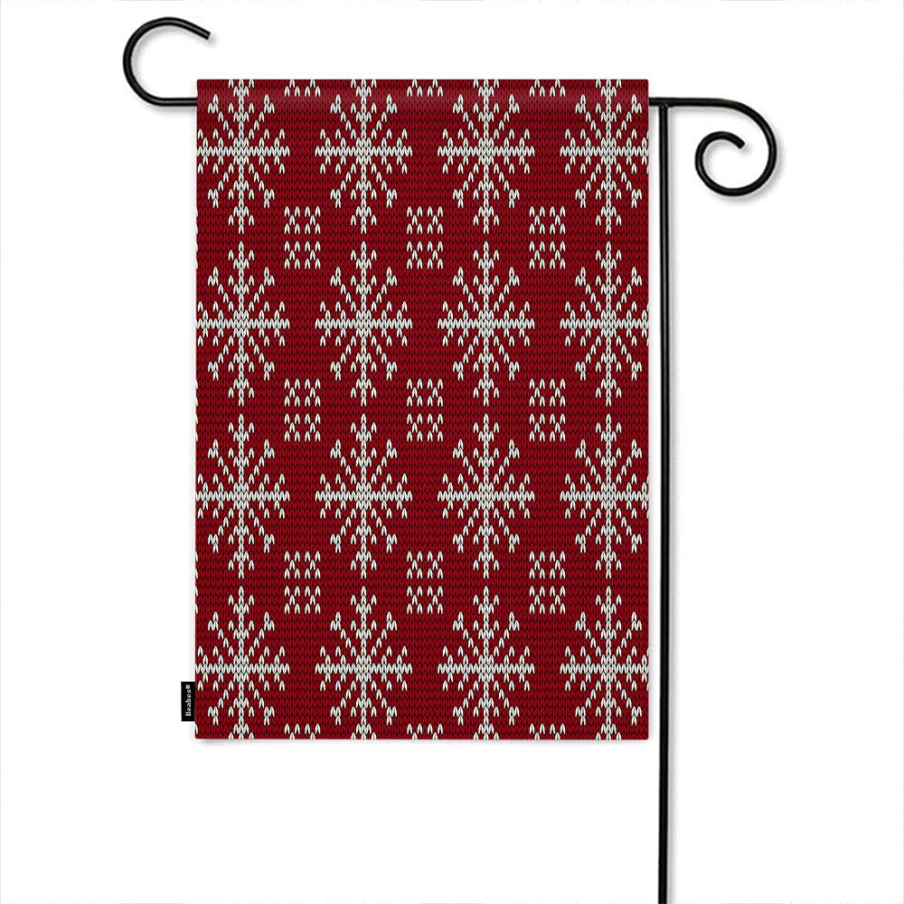 Vintage Nordic Checkered Winter Snowflake Christmas Garden Flag - Double Sided 12x18 Inch Outdoor Yard Banner for Patio, Lawn, Villa & Park Decor - Perfect for Holiday Porch, Welcome Sign & Seasonal Home Decoration
