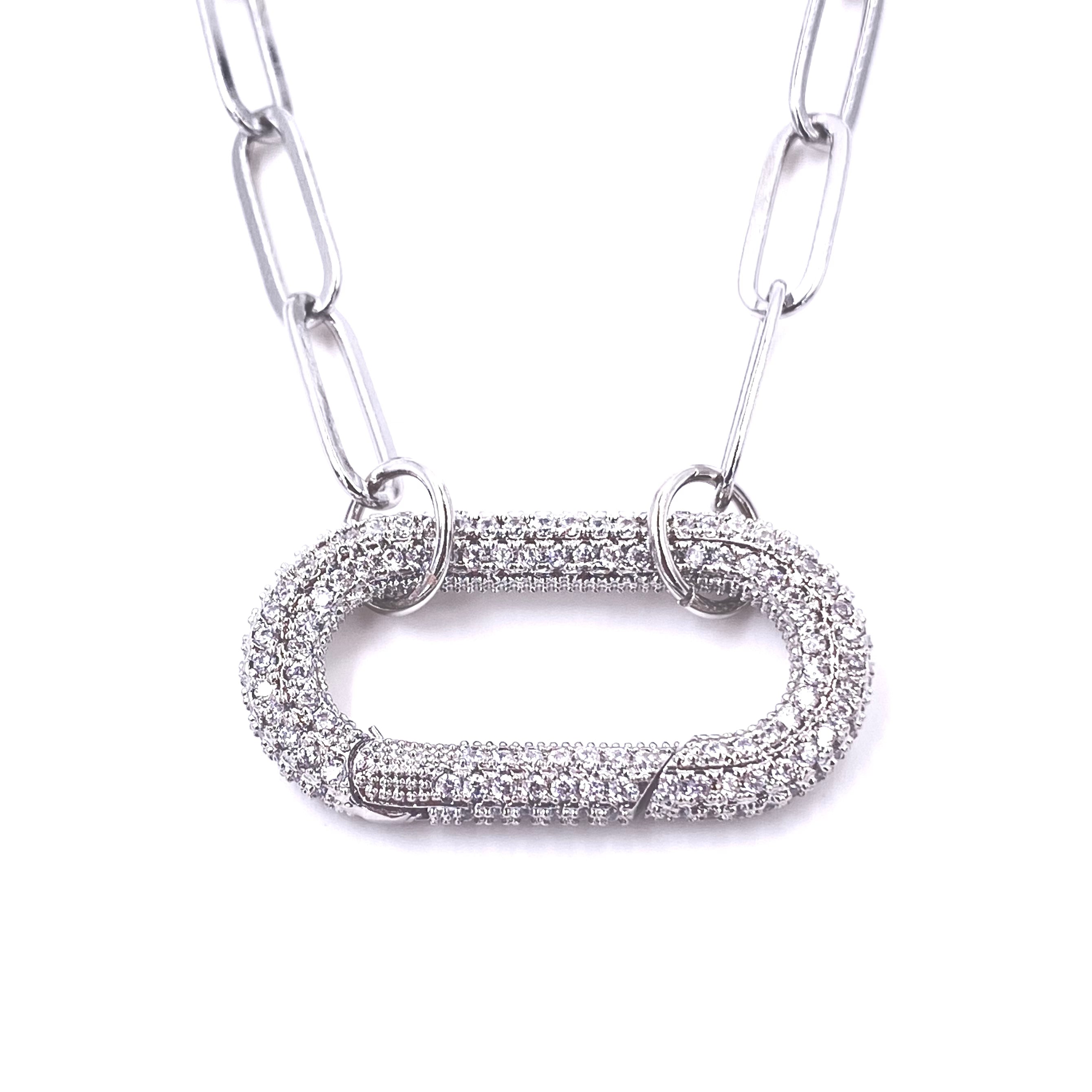 Ashley Gold Stainless Steel Large Open CZ Rectangle Lock Link Necklace for Women - Elegant Cubic Zirconia Pendant Jewelry for Party, Wedding & Evening Outfits