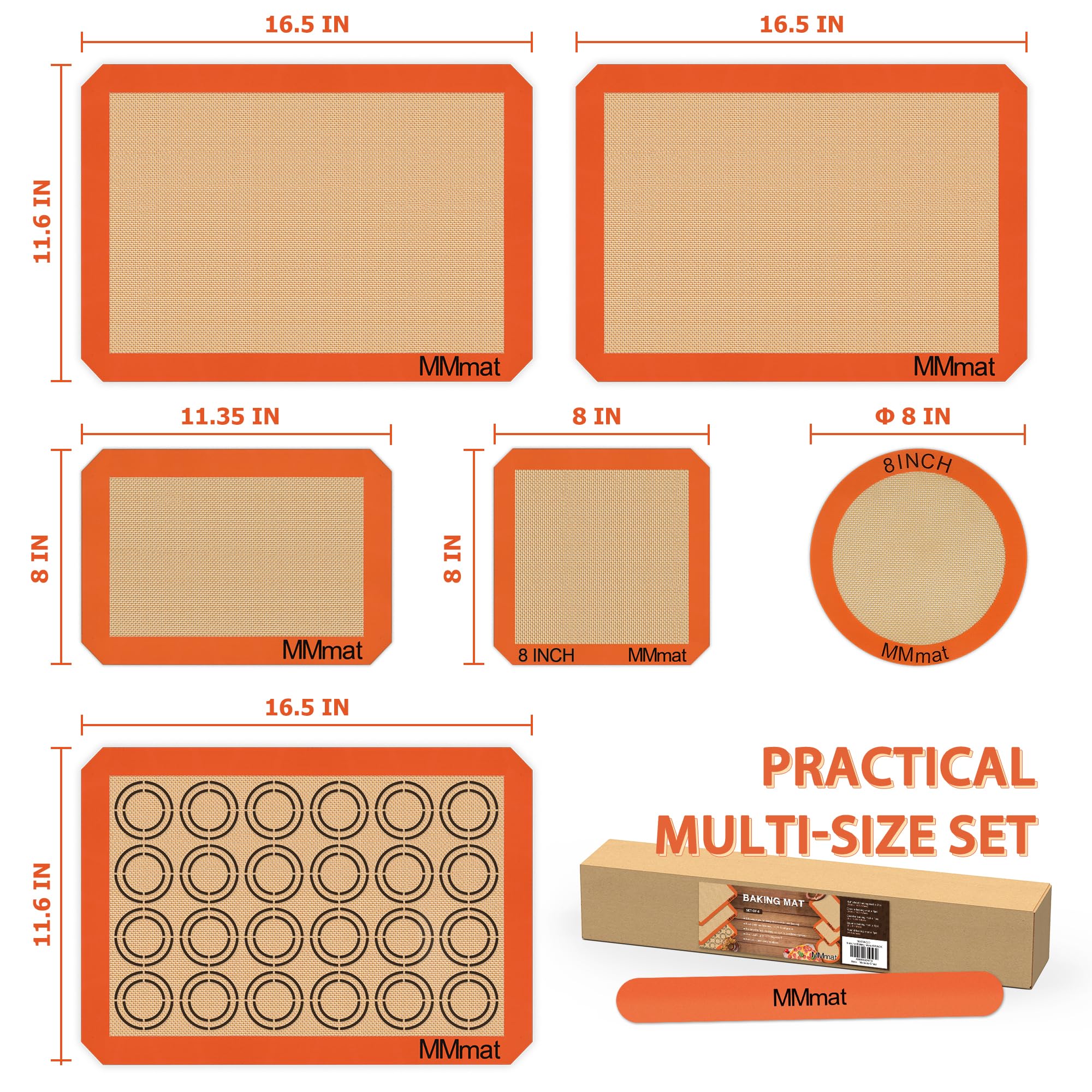 Premium Non-Stick Silicone Baking Mats Set of 6 - Food Grade, Heat Resistant, Reusable & Non-Slip for Cookies, Pastries, Bread - Perfect for Oven, Countertop & Kitchen Use