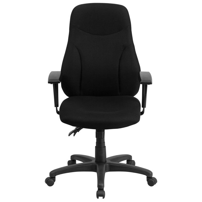 Ergonomic High Back Office Chair with Adjustable Arms - Black Fabric Swivel Task Chair for Home & Office Workspace - Perfect for Long Hours of Computer Work, Gaming, and Study Sessions