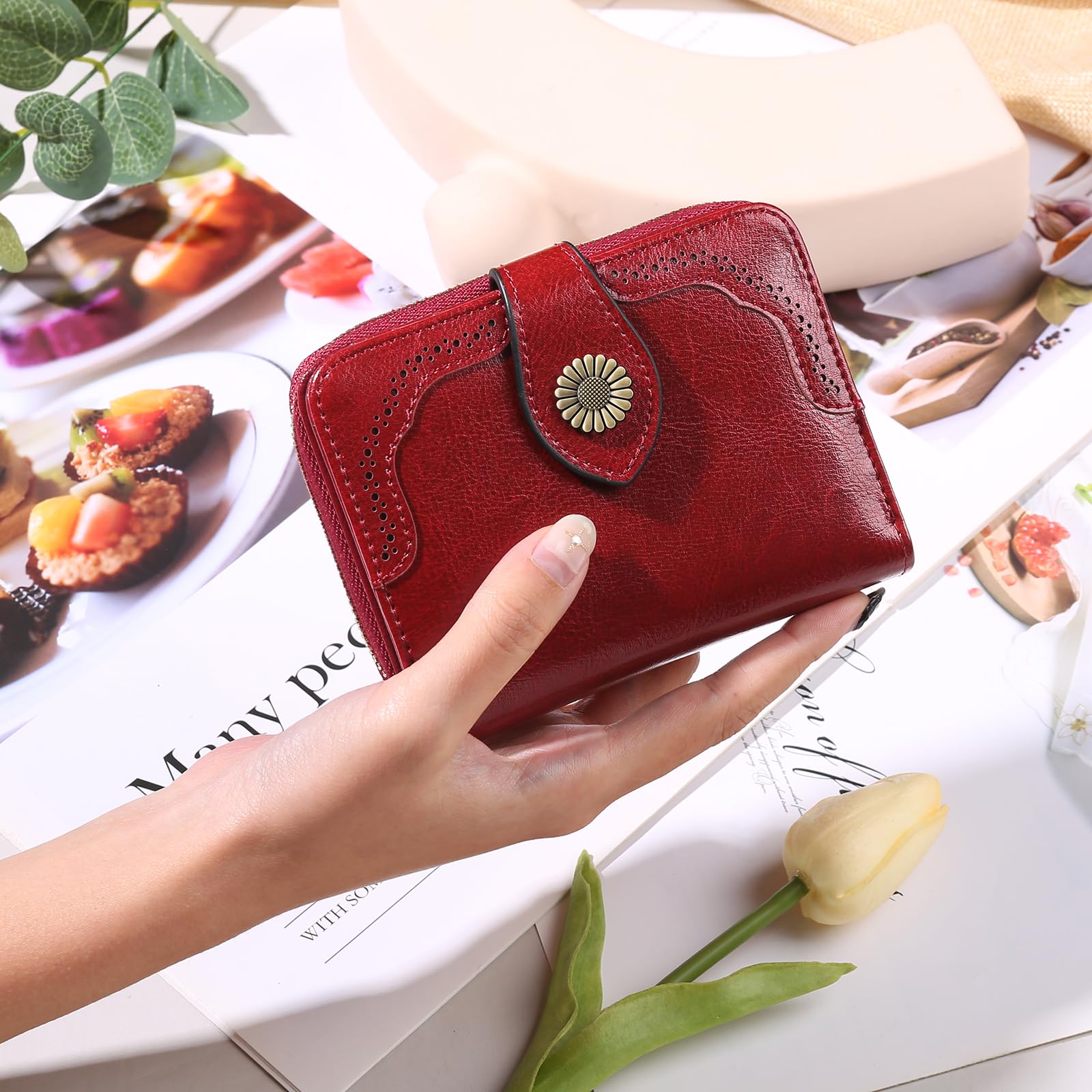 SENDEFN Women's Leather RFID Blocking Small Wallet - Slim Purse with Multiple Card Slots & Zipper Compartment | Perfect for Travel, Shopping & Everyday Use