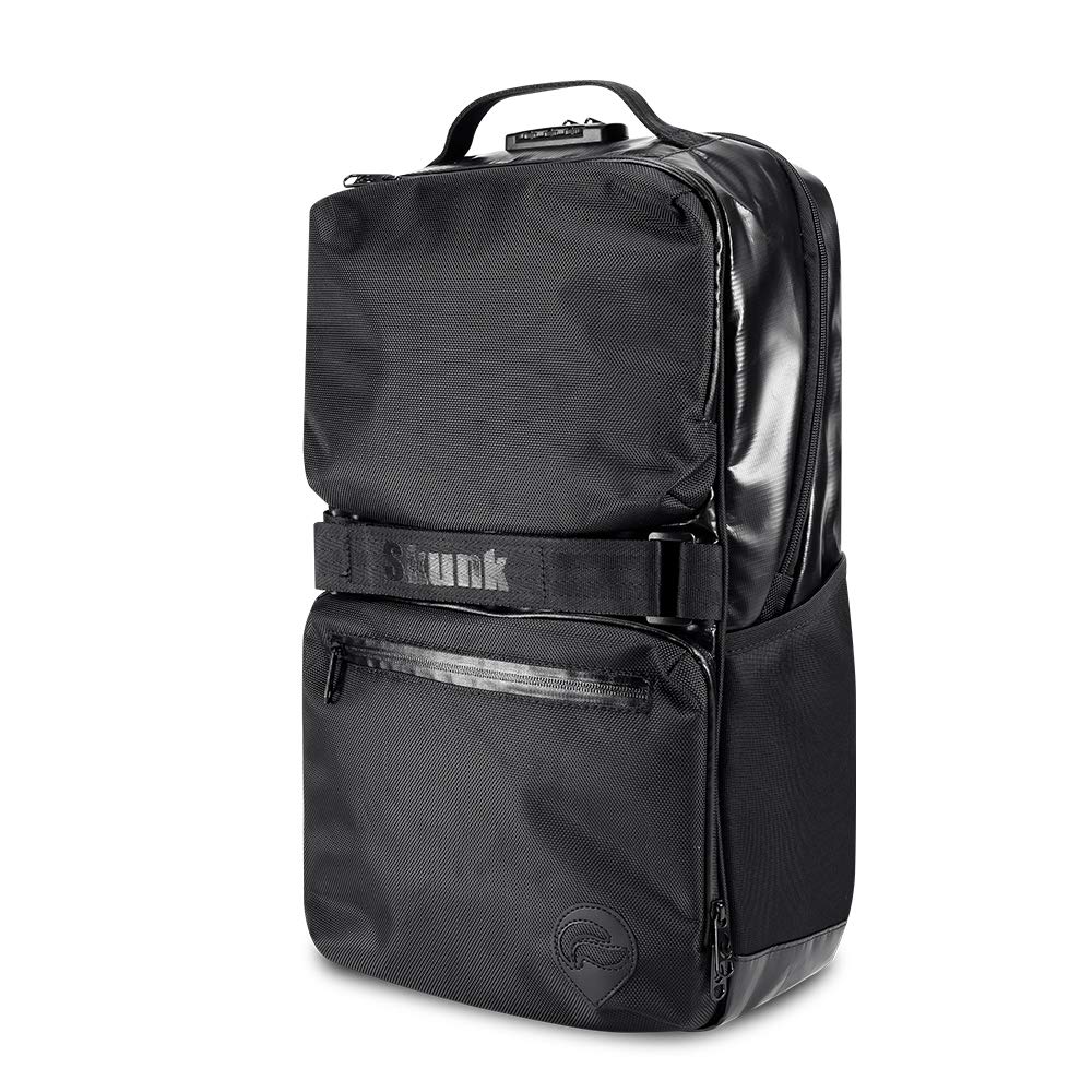 Skunk SoHo Smell Proof Backpack - Waterproof & Weather Resistant Travel Backpack with Combination Lock - Anti-Theft & Odor Blocking Design (Black Leather) - Perfect for Travel, Hiking, Camping & Outdoor Adventures