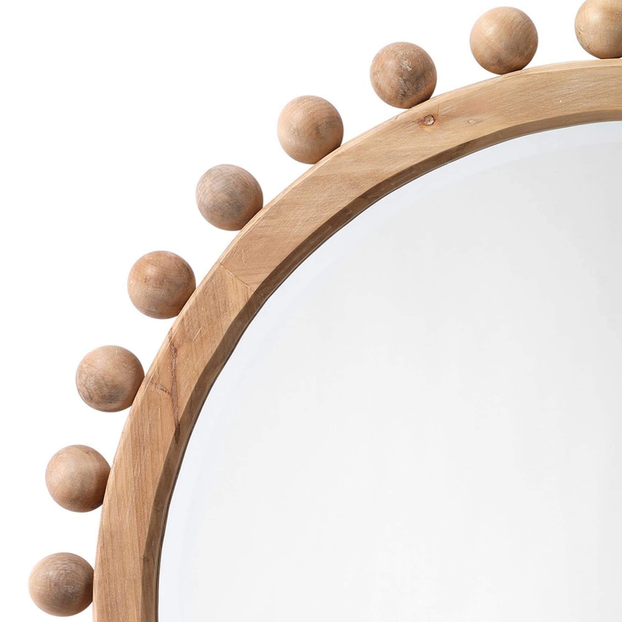 Benjara Brown Wooden Framed Mirror with Spherical Beads Accent - Elegant Wall Decor for Living Room, Bedroom & Entryway