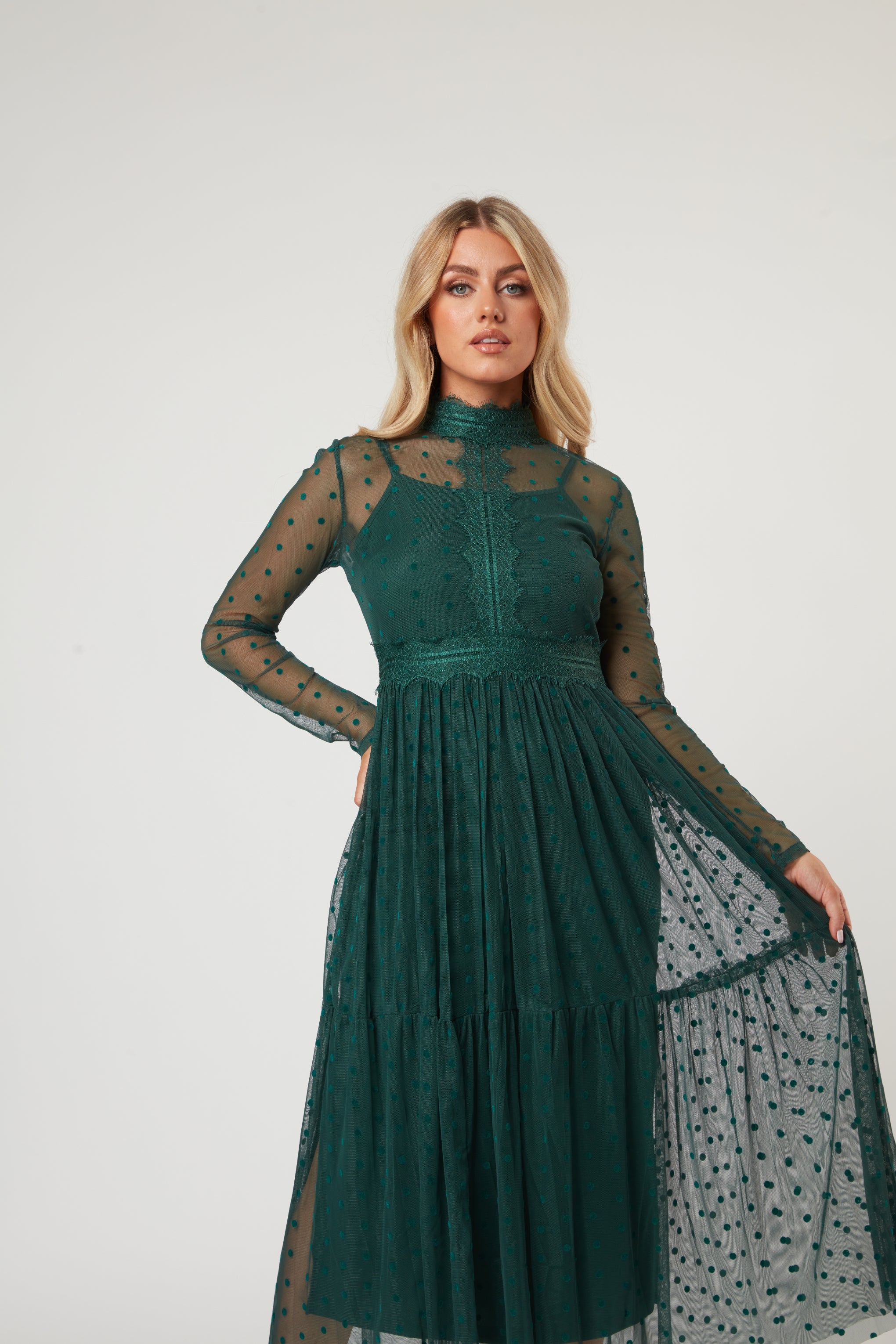 Roman Lola Green Polka Dot Midi Dress - Flowy Summer Dress for Women, Perfect for Beach Vacations, Garden Parties & Date Nights