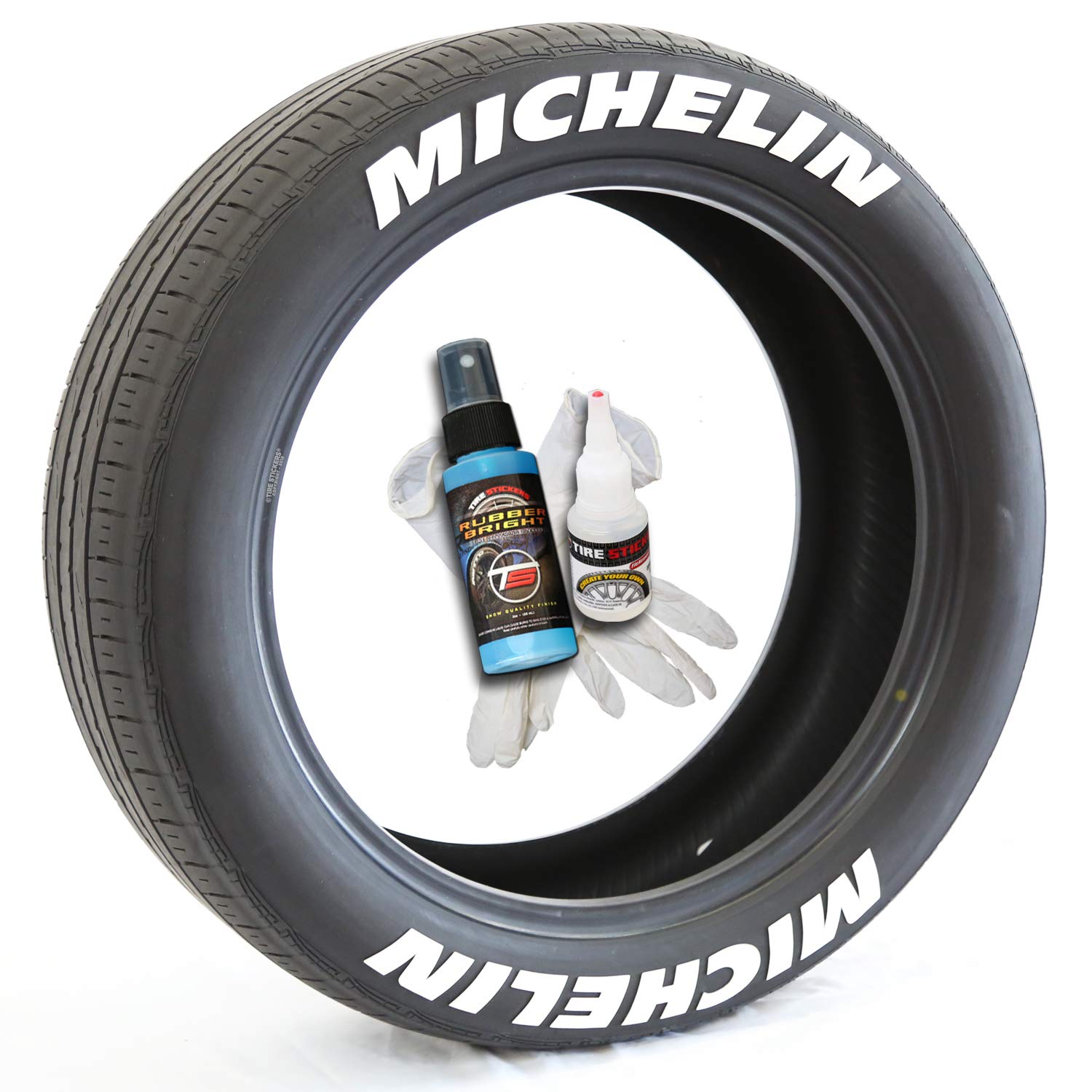 Michelin Tire Lettering Stickers - Permanent White Decals with Glue & 2oz Touch-Up Cleaner for 19-21 Inch Wheels (1.50 Inches, 4 Pack) - Perfect for Car Enthusiasts & Custom Vehicle Styling